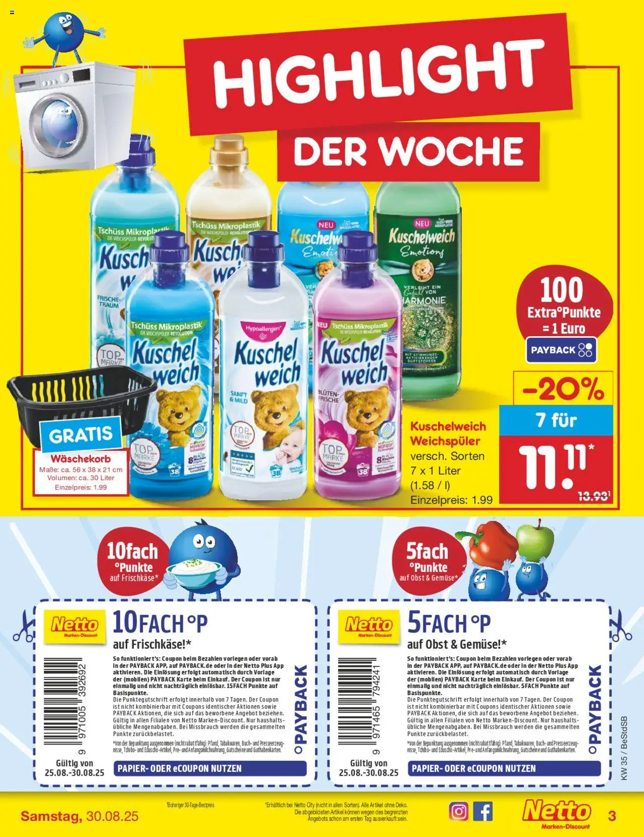 Netto Marken-Discount Prospekt 	 - gültig ab dem 25.08.2025 | Seite: 3 | Produkte: Kuschelweich, Gemüse, Obst, Frischkase