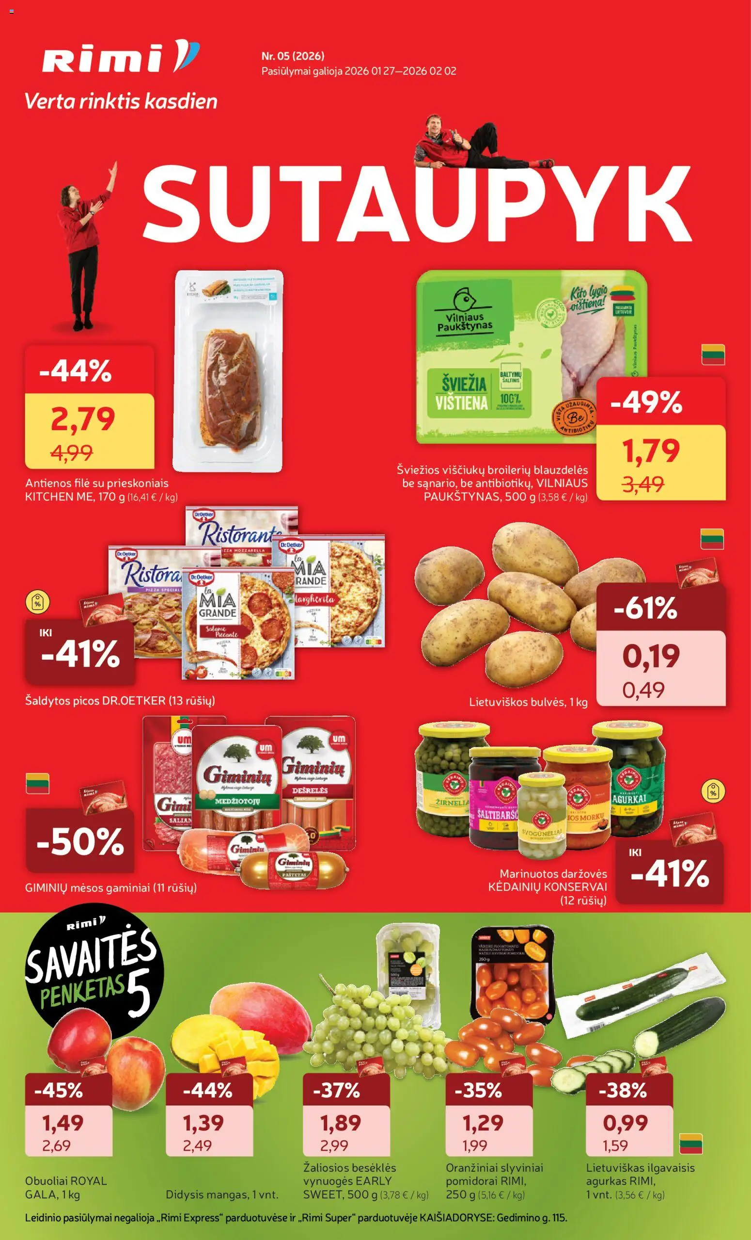 Rimi akcijos nuo 27.01.2026 | Puslapis: 1 | Prekių: Agurkas, Vynuogės, Vištiena, Pomidorai