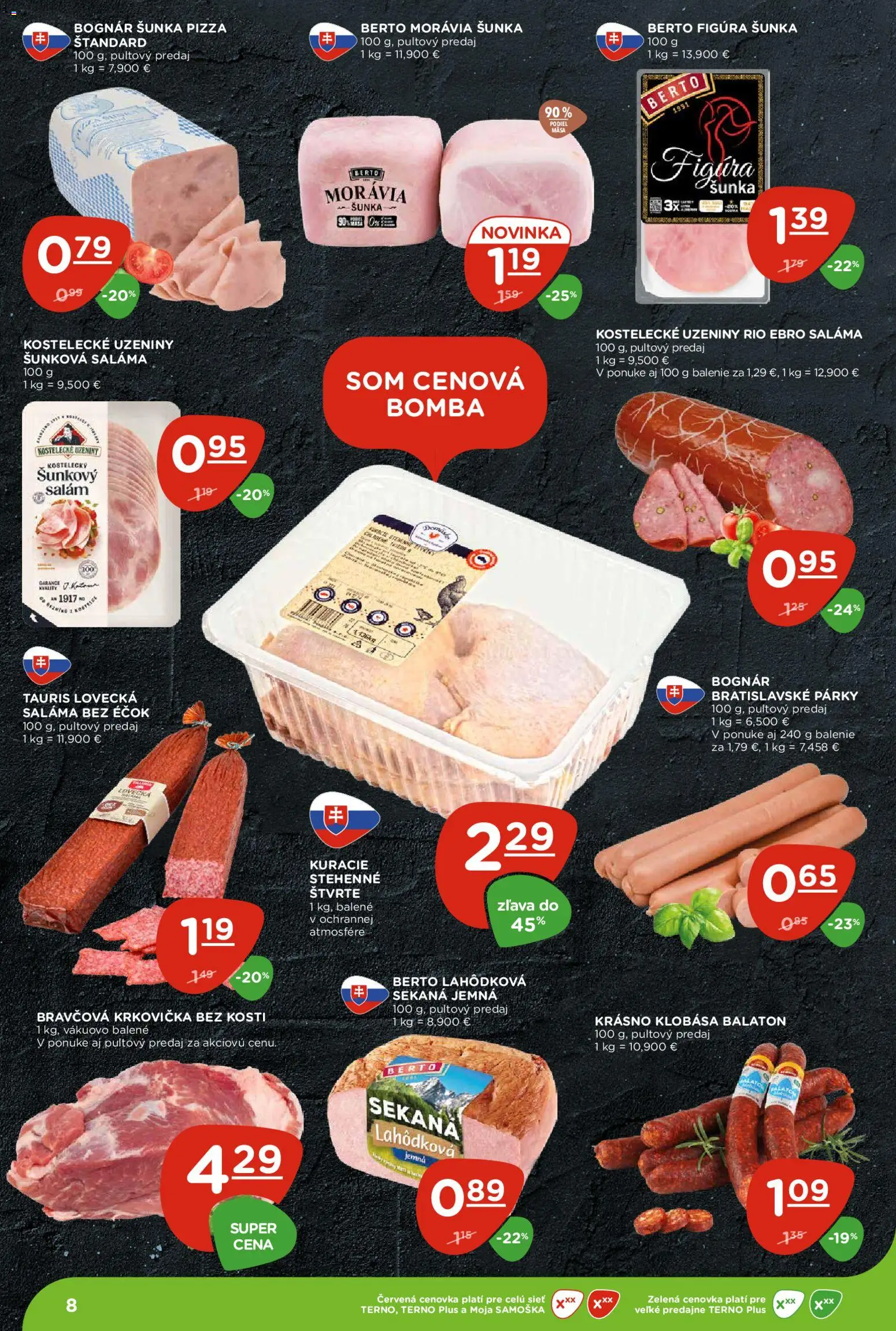 Nové Terno akcie – leták je platný od 08.01.2026 | Strana: 8 | Produkty: Šunka, Pizza, Bravčová krkovička, Krkovička
