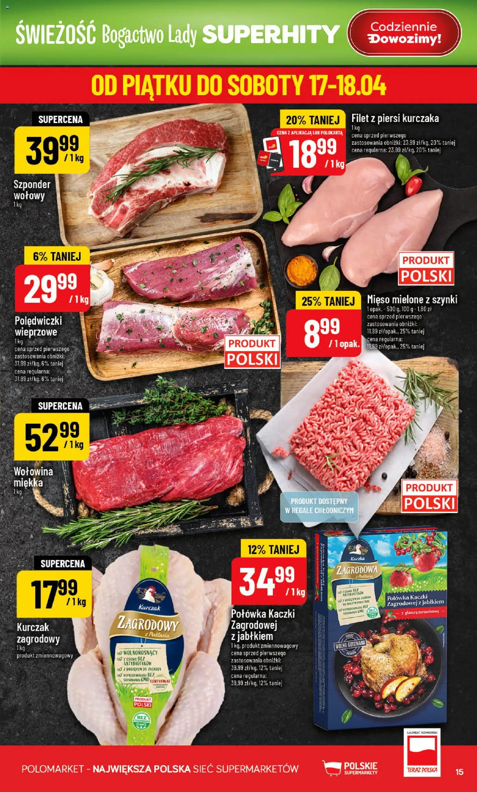 POLOmarket gazetka od 15.04.2026 | Strona: 15 | Produkty: Mięso, Mięso mielone, Kurczak zagrodowy, Wołowina
