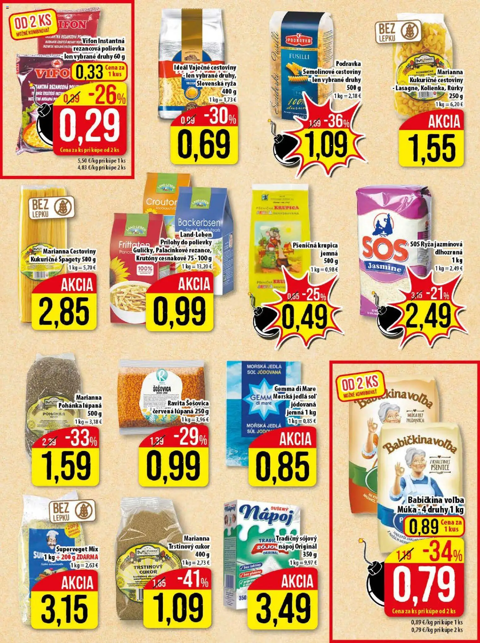 Nové Klas akcie – leták je platný od 19.01.2026 | Strana: 16 | Produkty: Fusilli, Šošovica, Soľ, Trstinový cukor