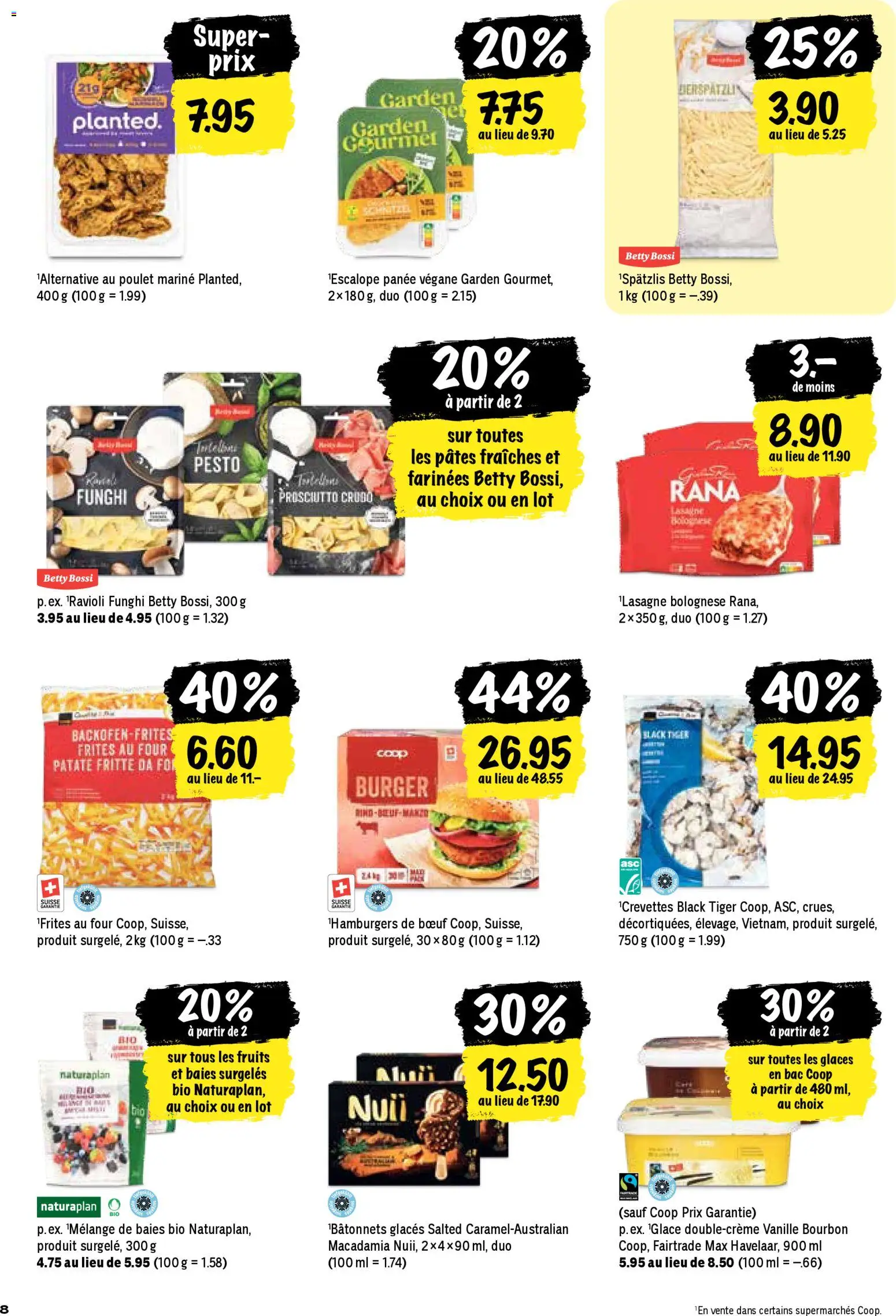 Coop aktionen FR – gültig ab 16.04.2026 | Seite: 8 | Produkte: Burger, Glace, Bourbon