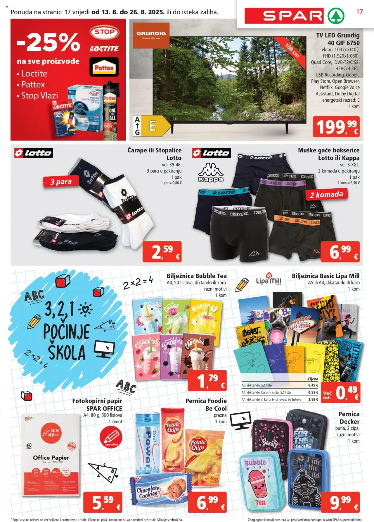 Spar katalog | vrijedi od 13.08.2025 | Stranica: 17 | Proizvodi: Čarape, Tv, USB, Bilježnica