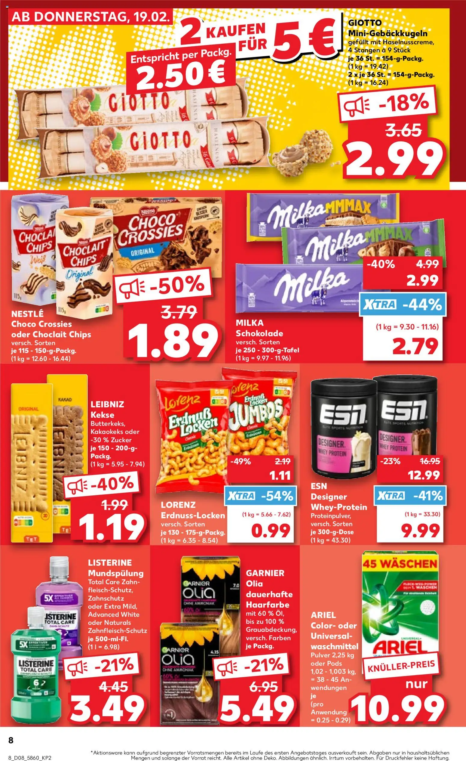 Kaufland prospekt Stuttgart	 – gültig ab 19.02.2026 | Seite: 8 | Produkte: Ariel, Milka schokolade, Haarfarbe, Waschmittel