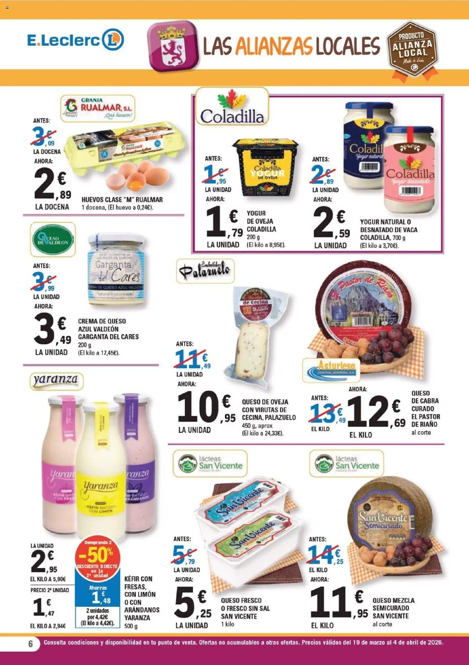 E.Leclerc - León │ válido desde el 19.03.2026 | Página: 6 | Productos: Queso, Yogur, Huevos, Queso fresco