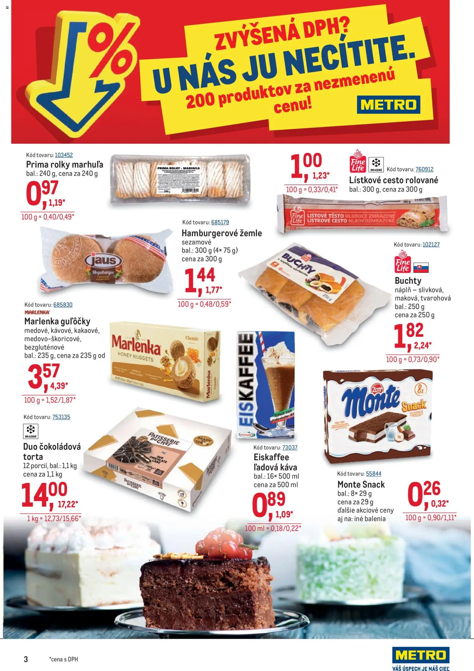 Nové Metro akcie – leták je platný od 02.01.2026 | Strana: 3 | Produkty: Káva, Hamburgerové žemle, Torta, Marlenka