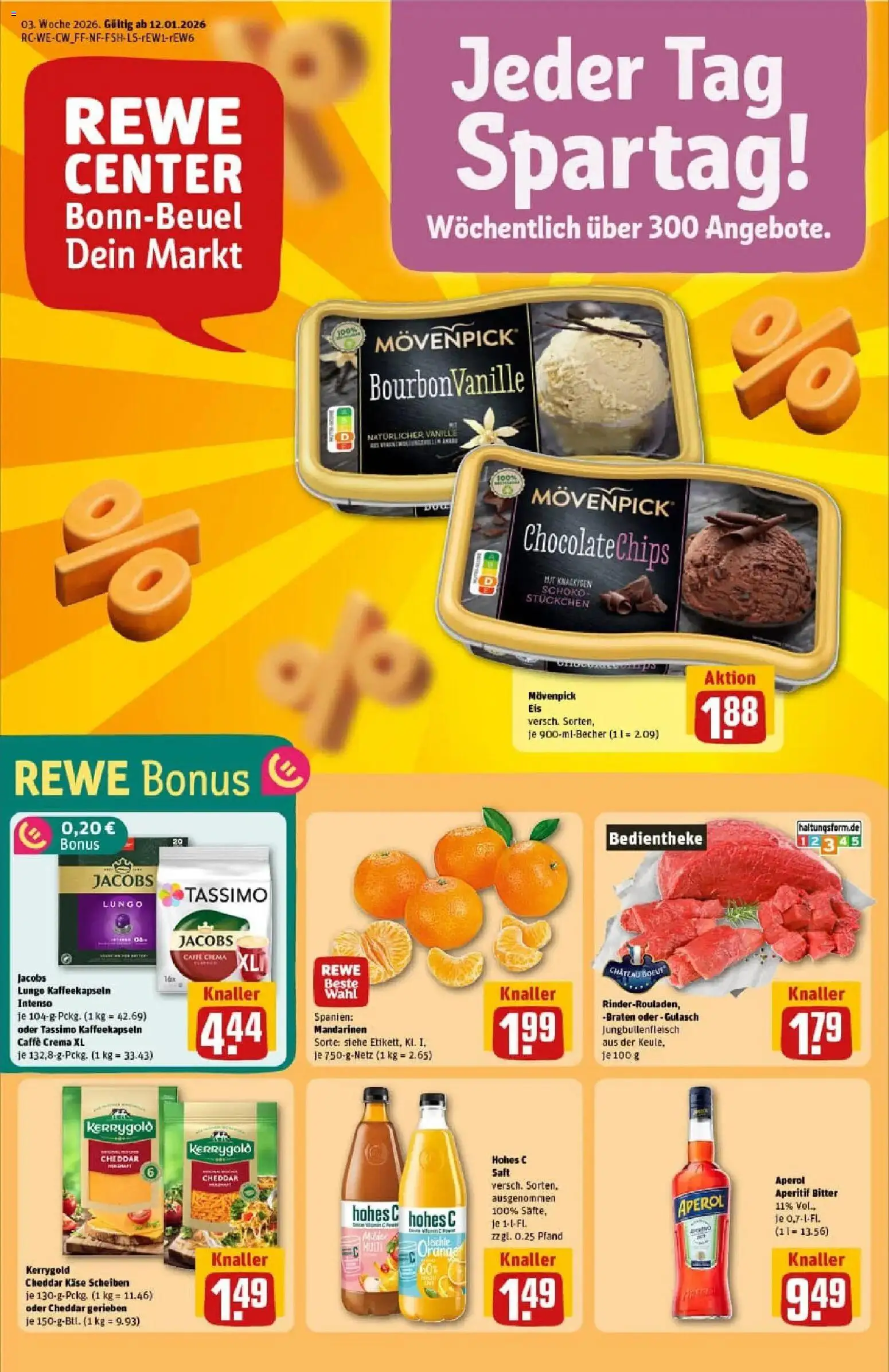 Rewe prospekt Bonn / Beuel	 – gültig ab 11.01.2026 | Seite: 1 | Produkte: Käse, Mandarinen, Gulasch, Hohes c