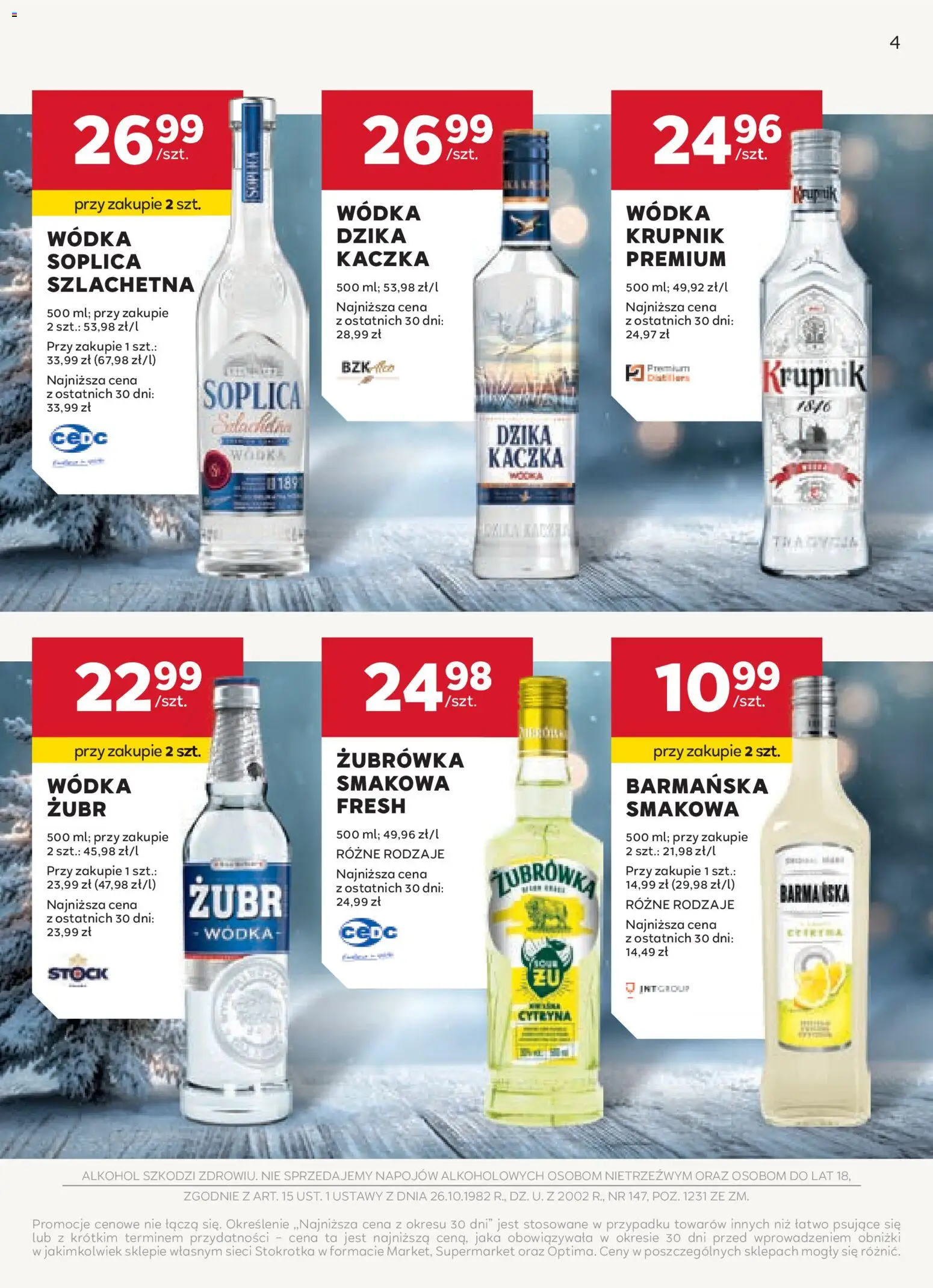 Stokrotka Gazetka - Oferta alkoholowa od 04.12.2025 | Strona: 4 | Produkty: Stokrotka, Kaczka, Żubrówka, Wódka