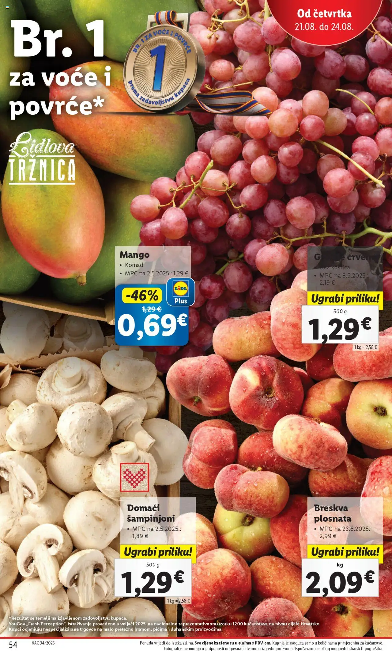 Lidl katalog | vrijedi od 18.08.2025 | Stranica: 54 | Proizvodi: Šampinjoni, Voće, Mango, Breskva