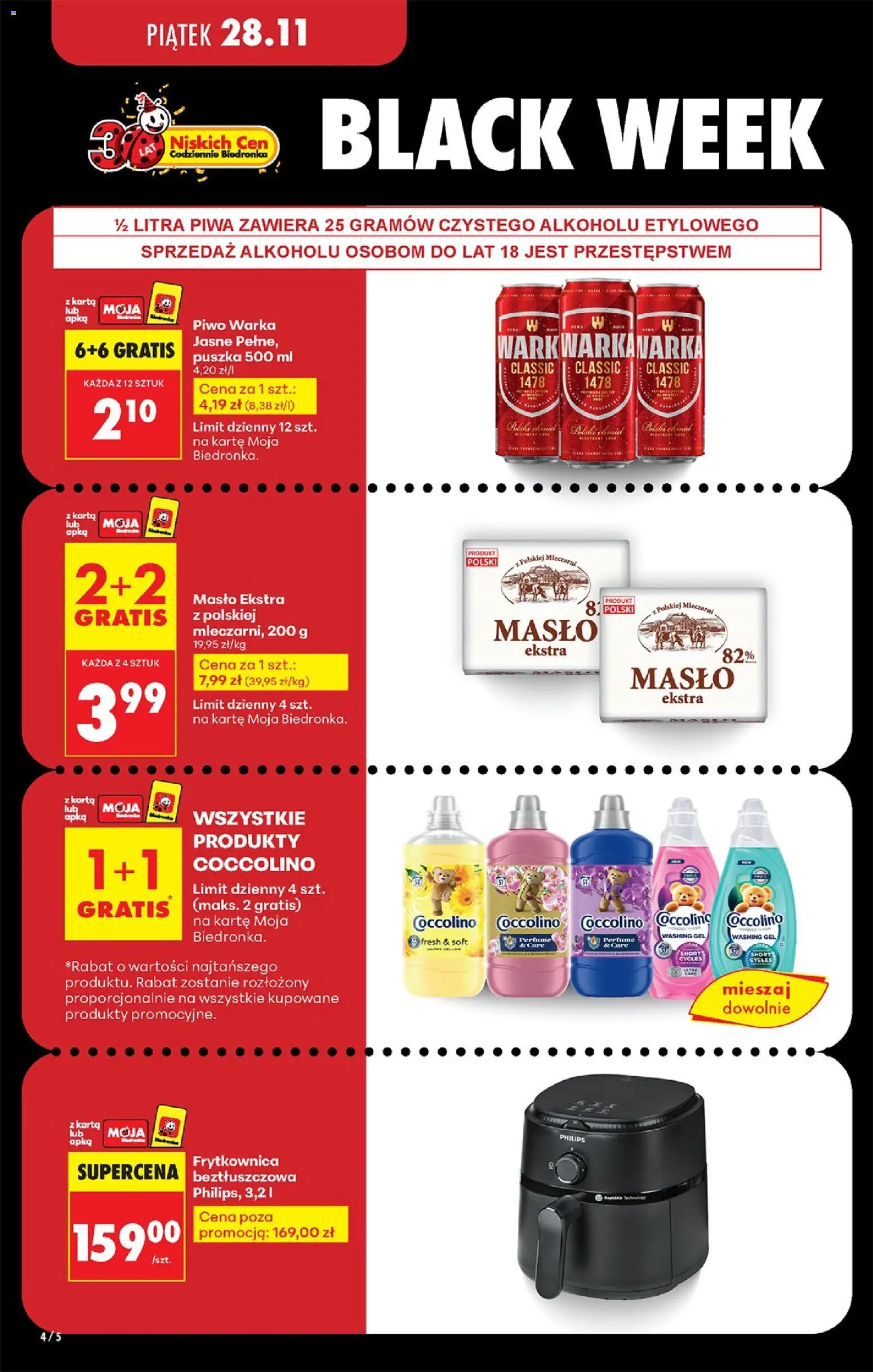 Biedronka Black Friday od 27.11.2025 | Strona: 6 | Produkty: Frytkownica, Warka, Masło, Piwo
