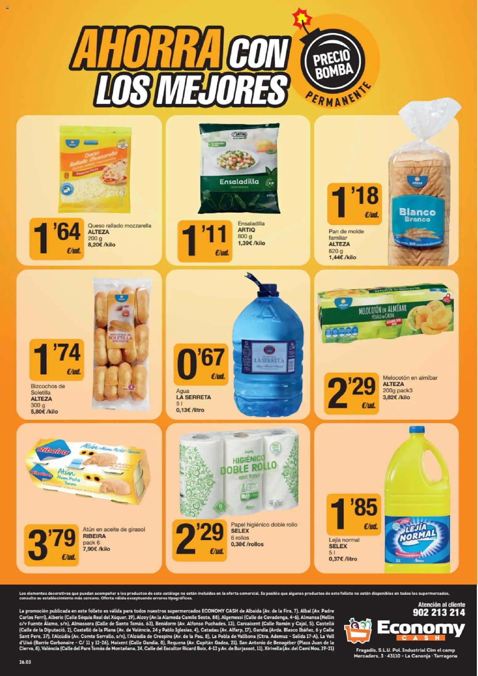 Economy Cash folleto │ válido desde el 19.02.2026 | Página: 8 | Productos: Pan, Papel higienico, Queso rallado, Aceite de girasol