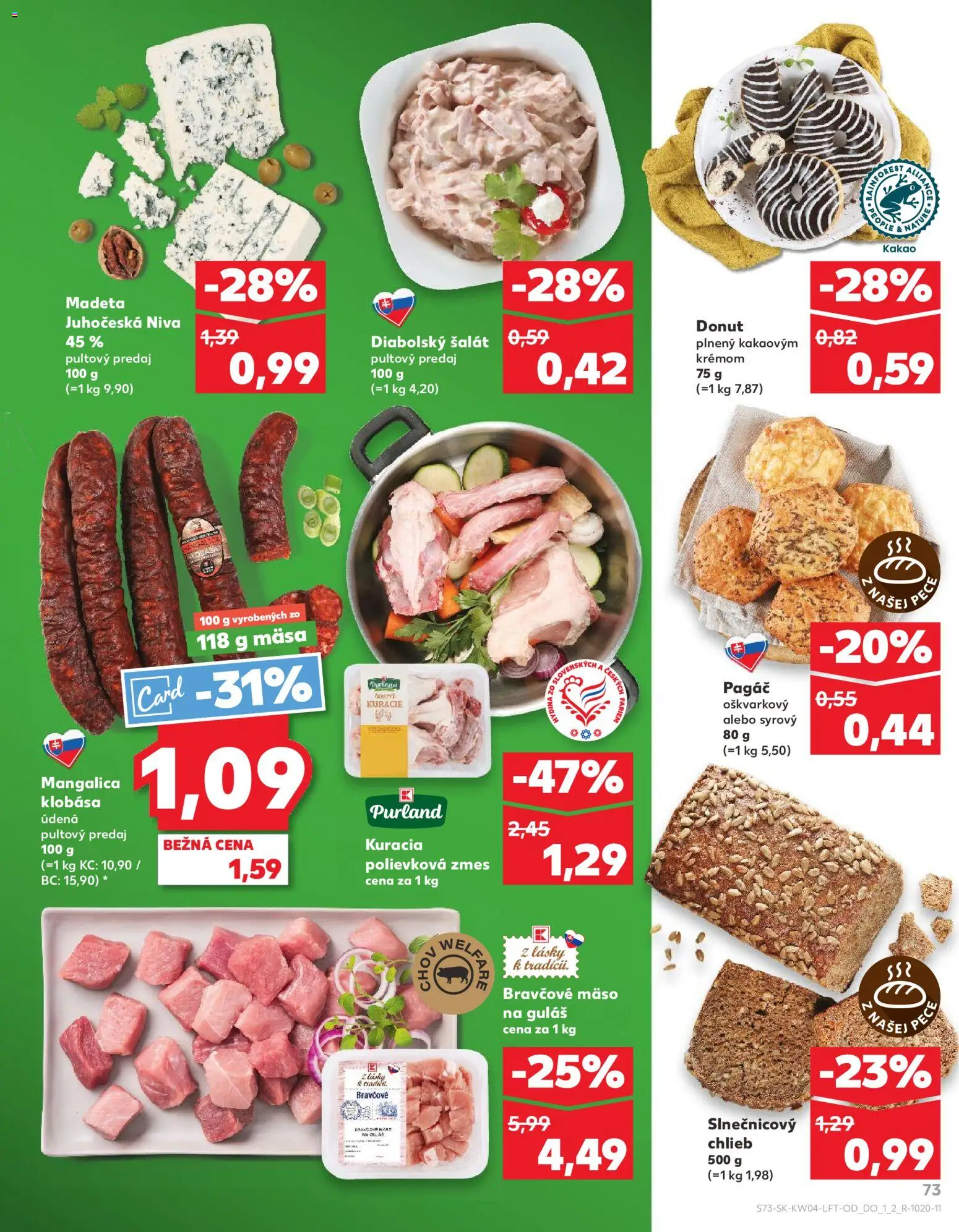 Nové Kaufland akcie – leták je platný od 22.01.2026 | Strana: 73 | Produkty: Chlieb, Donut, Klobása, Šalát