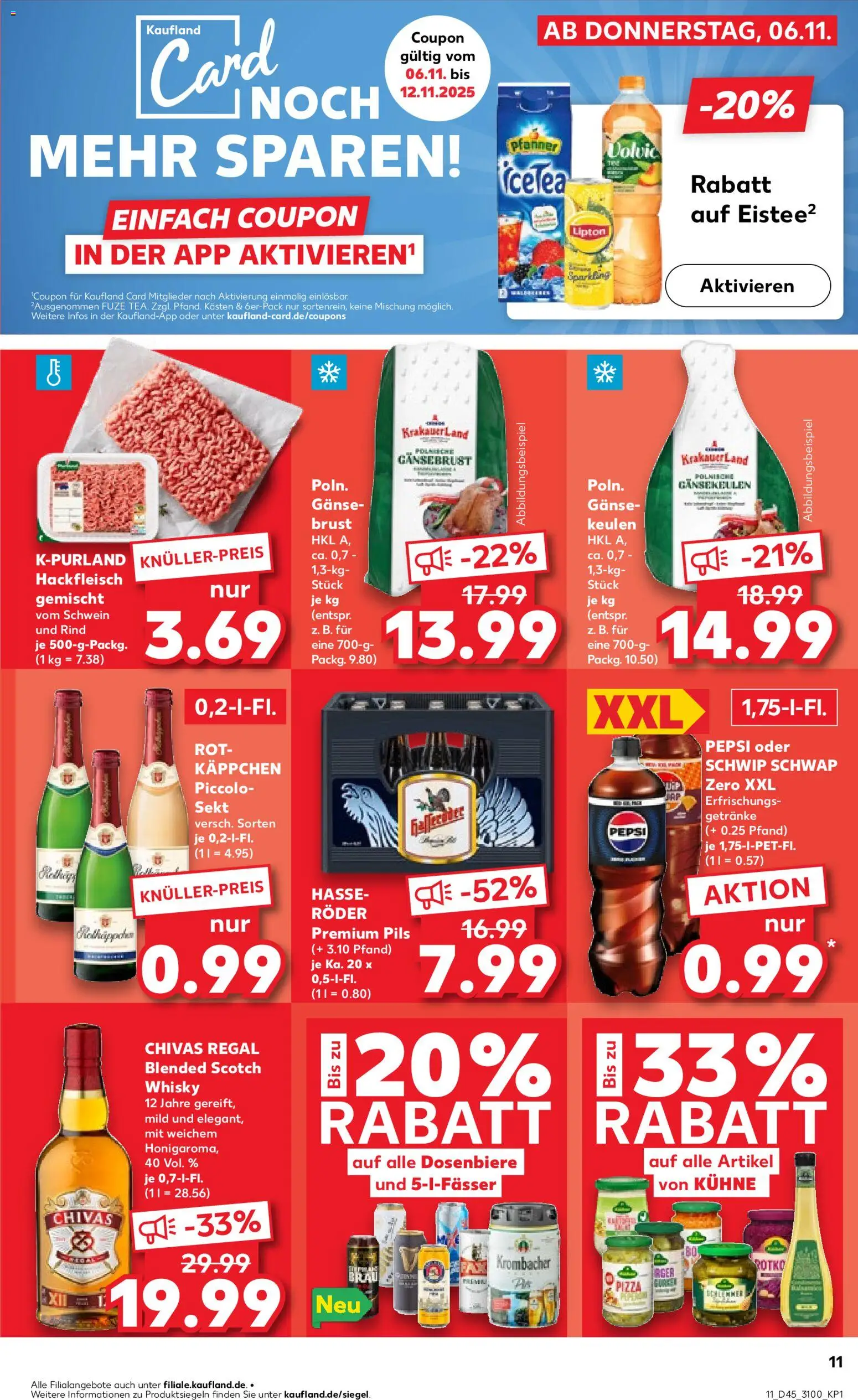 Kaufland prospekt Leipzig	 – gültig ab 06.11.2025 | Seite: 11 | Produkte: Pils, Pizza, Volvic, Hackfleisch