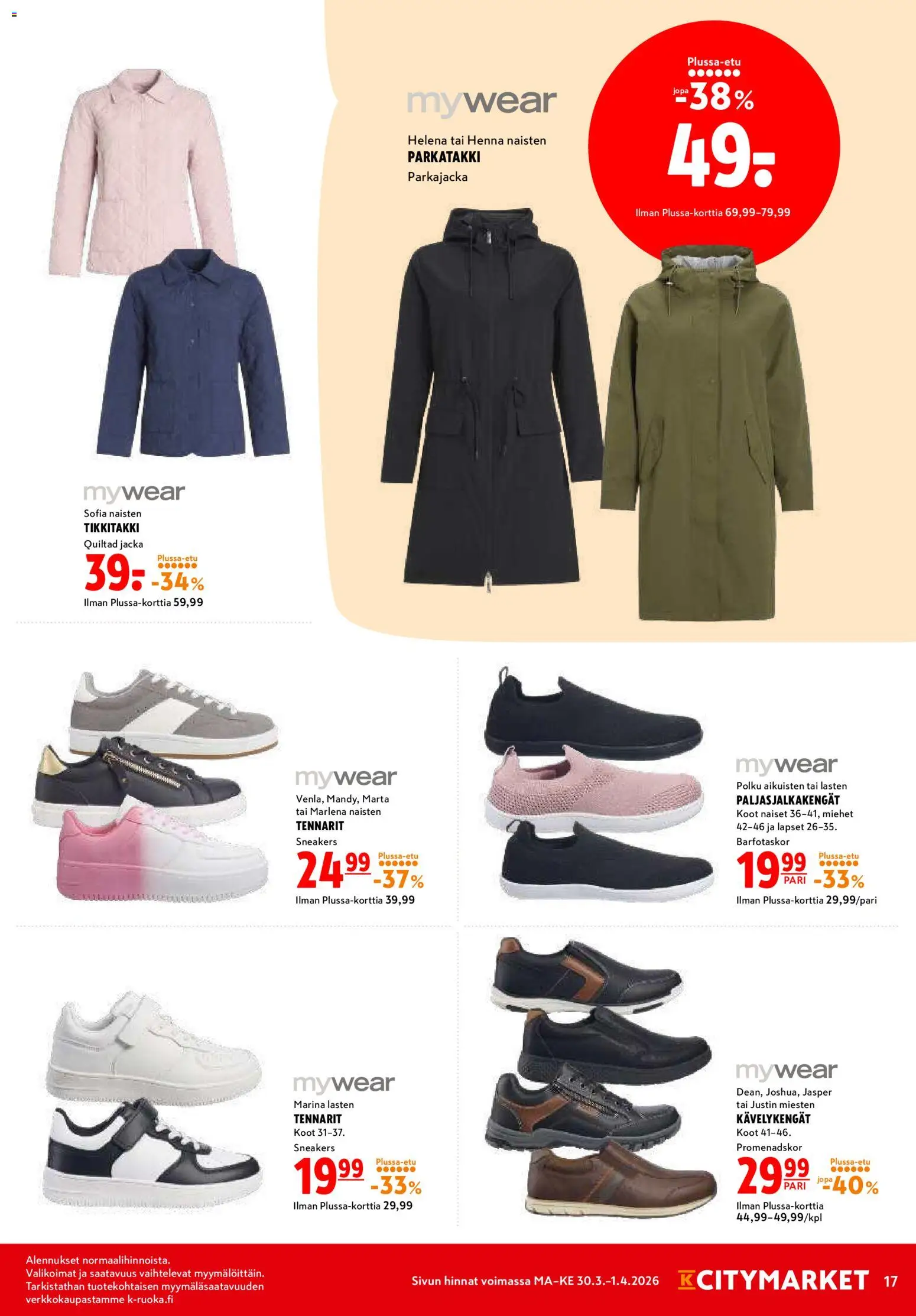 K-Citymarket tarjoukset – voimassa 30.03.2026 alkaen | Sivu: 17 | Tuotteet: Paljasjalkakengät