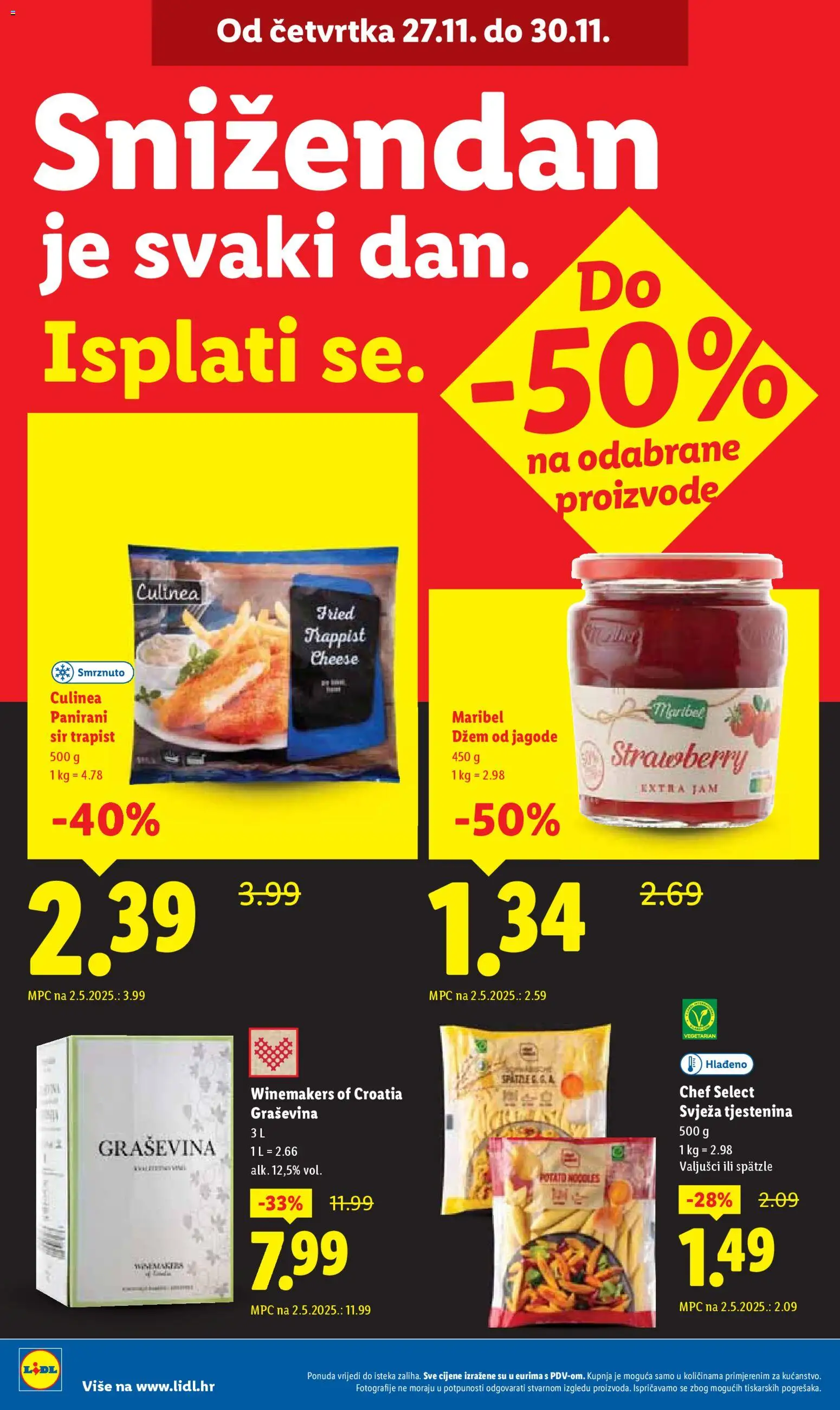 Lidl katalog | vrijedi od 27.11.2025 | Stranica: 8 | Proizvodi: Sir, Trapist, Tjestenina, Džem