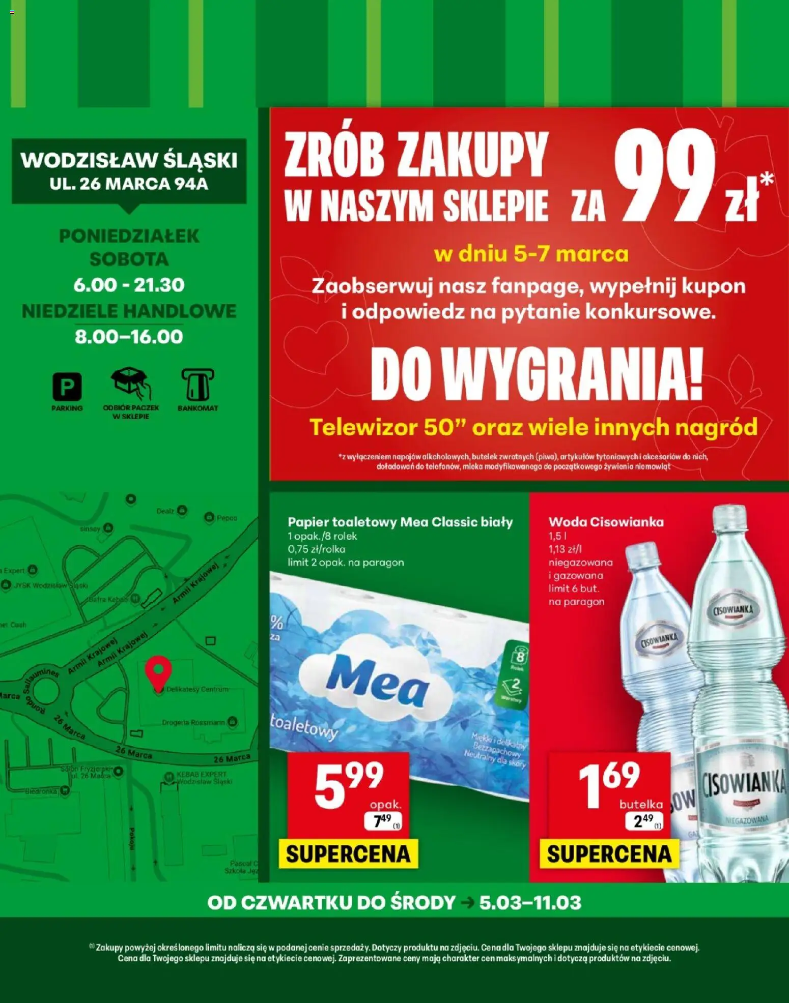 Delikatesy Centrum Gazetka Wodzisław Śląski Otwarcie od 05.03.2026 | Strona: 4 | Produkty: Drogeria, Kebab, Papier toaletowy, Woda