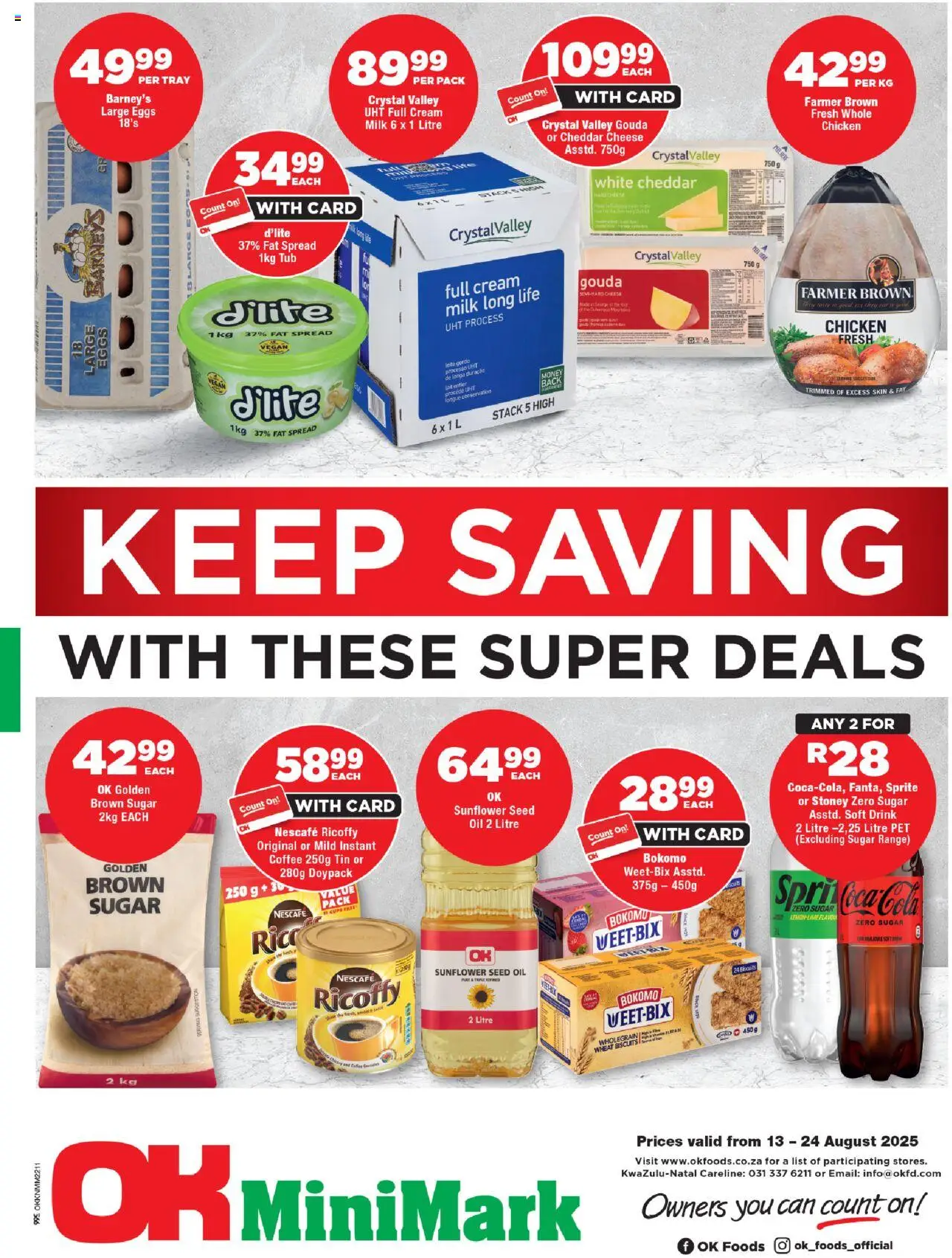 OK Foods KwaZulu-Natal - OK MiniMark │ valid from 13.08.2025 | Page: 1 | Products: Lock, Milk, Coffee, Sprite