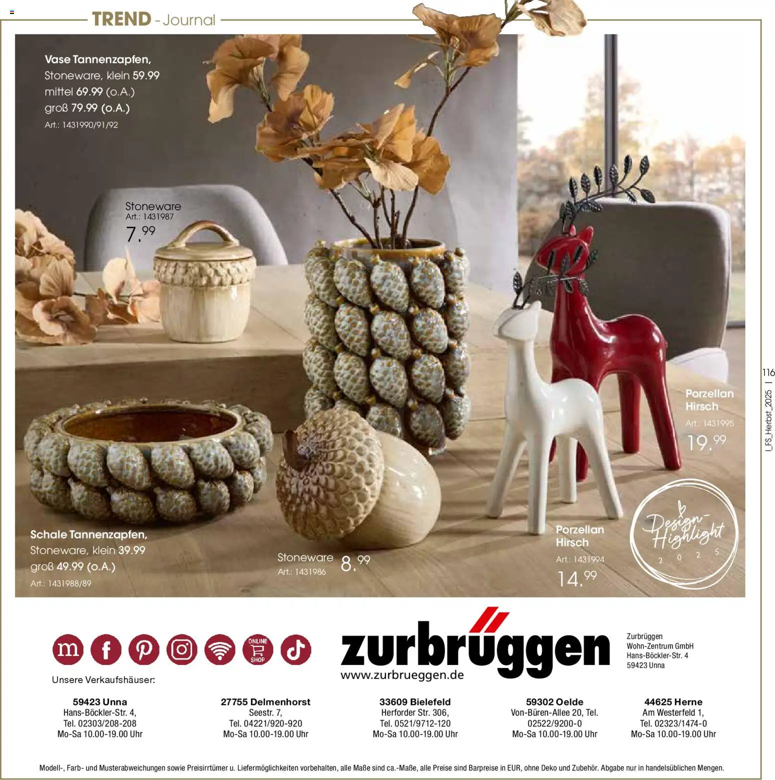 Zurbrüggen Trend-Journal Herbst – gültig ab 21.10.2025 | Seite: 116 | Produkte: Vase, Uhr