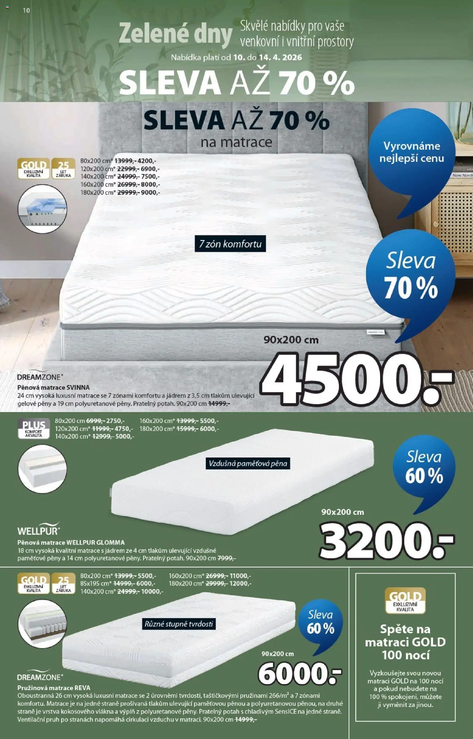 JYSK leták - Zelené dny od 10.04.2026 | Strana: 10 | Produkty: Matrace