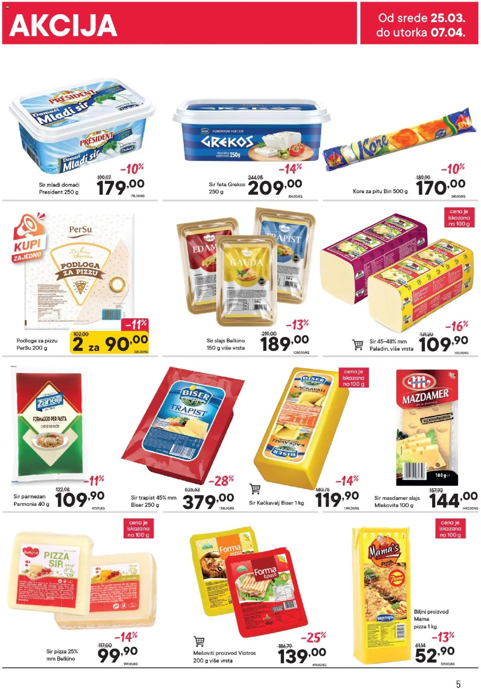 PerSu katalog - važi od 25.03.2026 | Strana: 5 | Proizvode: Mladi sir, Gouda, Kačkavalj, Parmezan