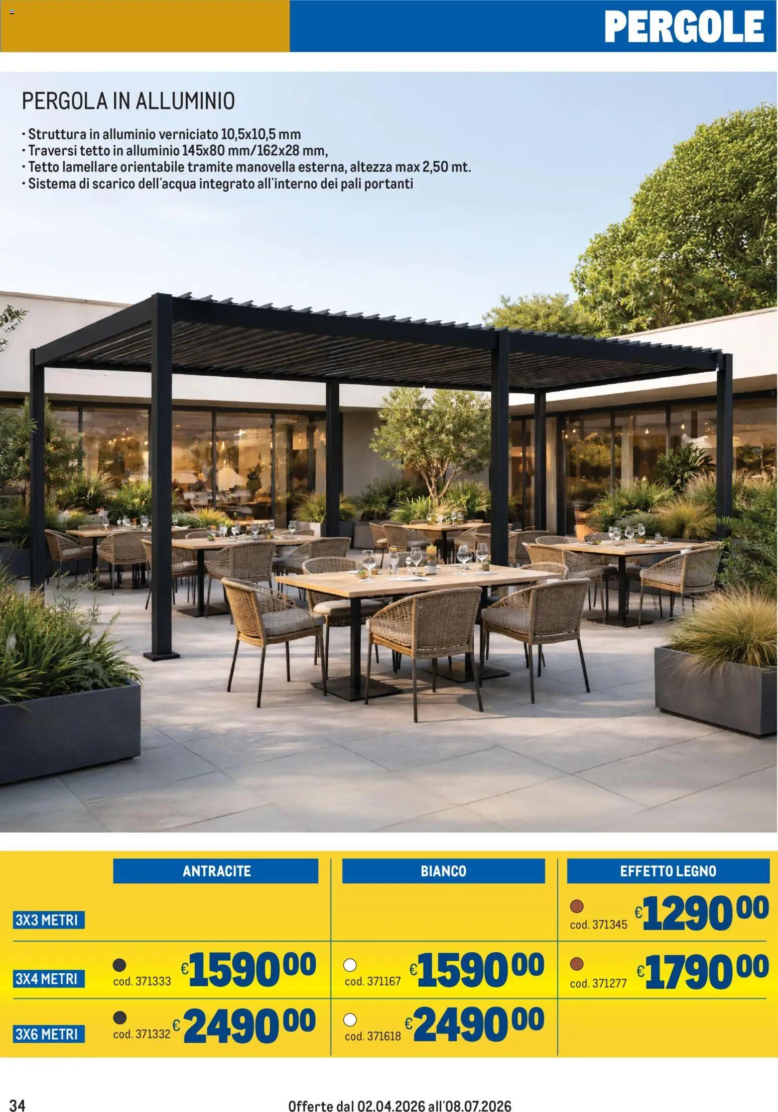 Volantino Metro del 02.04.2026 | Pagina: 34 | Prodotti: Pergola, Alluminio