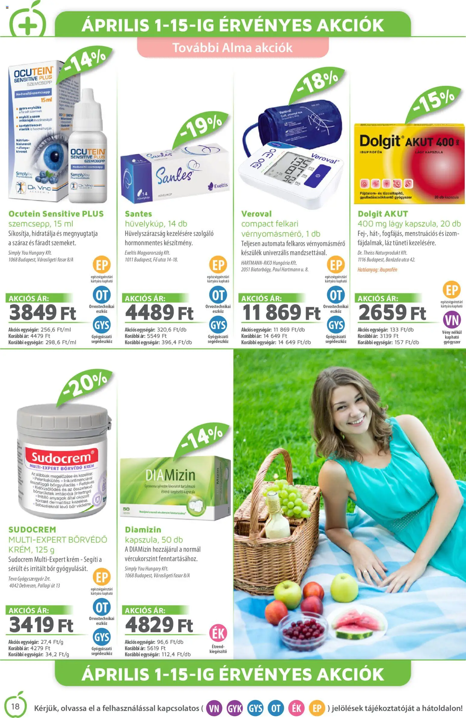 Alma Gyógyszertárak akciós ujság - amely érvényes a következő dátumtól: 01.04.2026 | Oldal: 18 | Termékek: Vérnyomásmérő, Áfonya, Bor, Alma