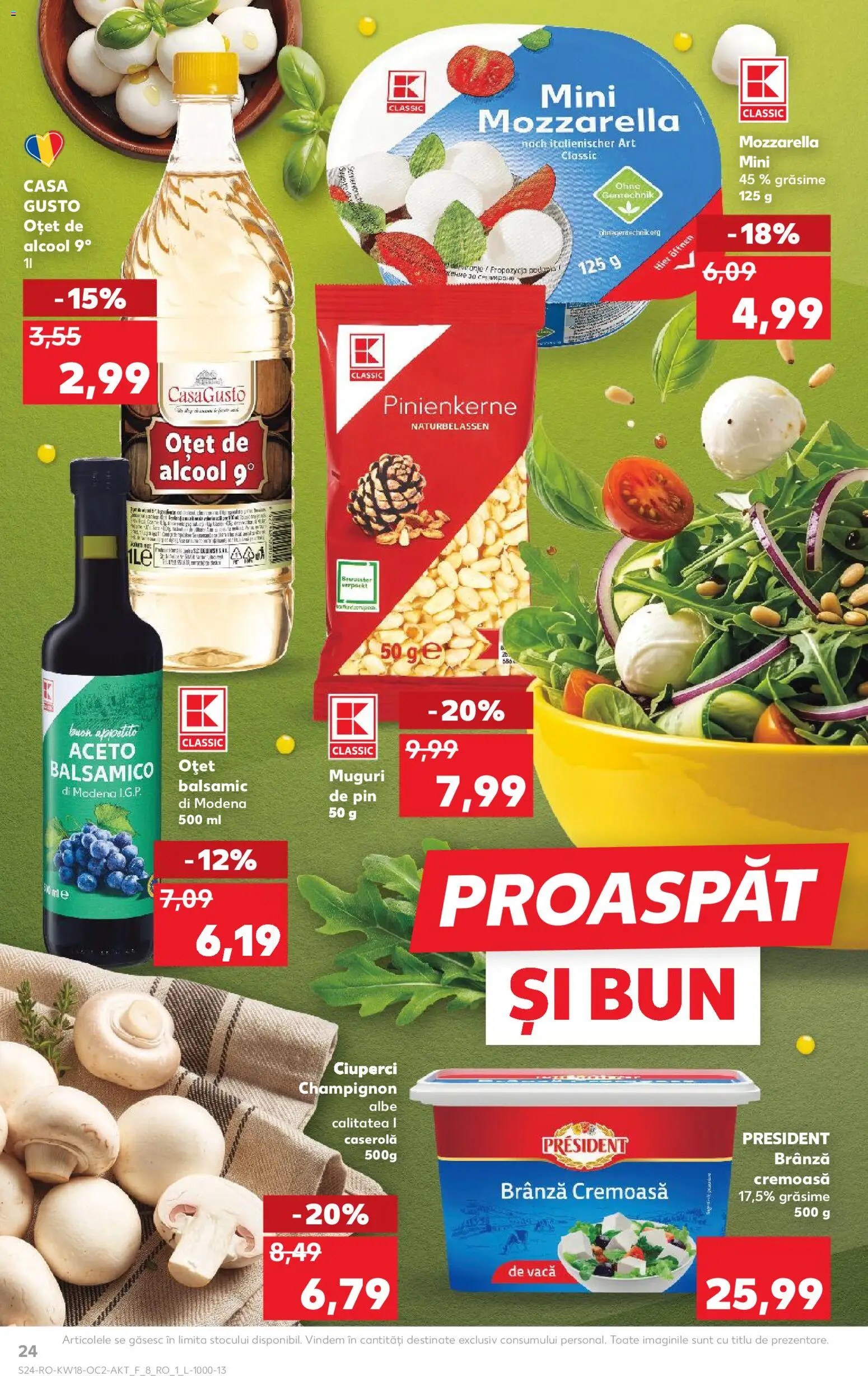 Noul catalog Kaufland – valabil de la 29.04.2026 | Pagină: 24 | Produse: Ciuperci, Mozzarella, Brânză, Oțet