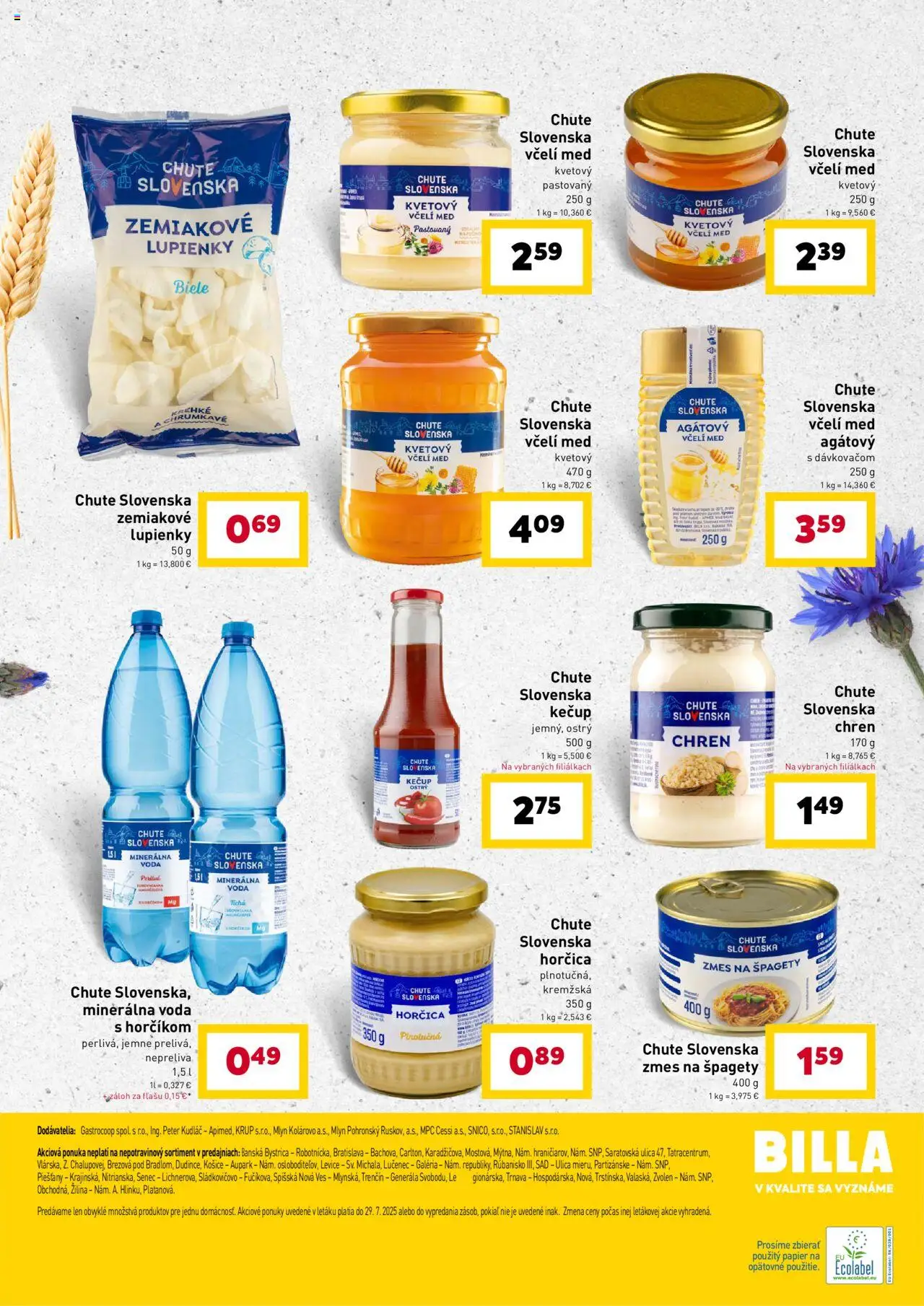 Billa chute Slovenska │ platný od 13.08.2025 | Strana: 13 | Produkty: Voda, Minerálna voda, Med, Špagety