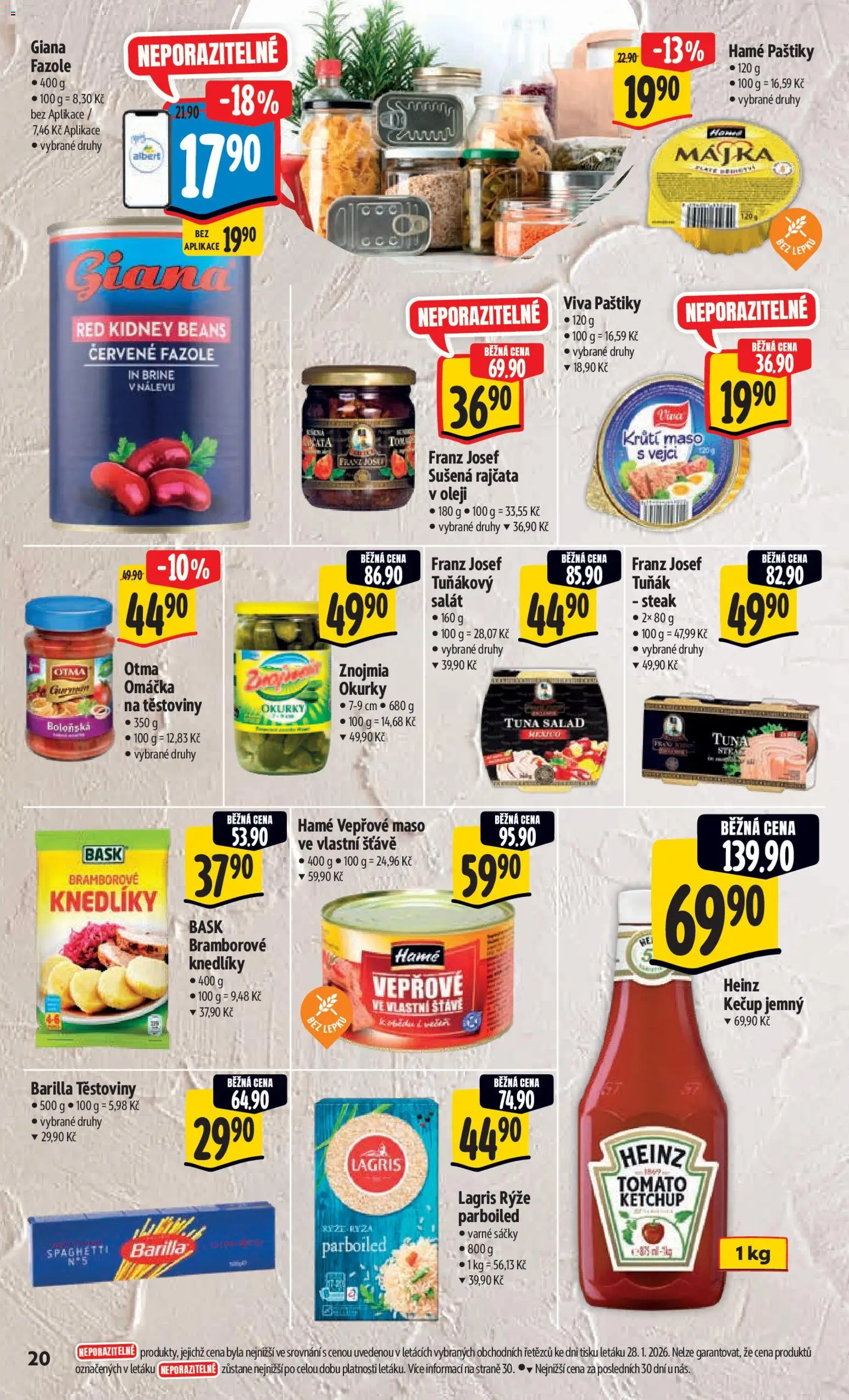 Albert leták - Hypermarket od 04.02.2026 | Strana: 28 | Produkty: Tuňák, Kečup, Maso, Fazole
