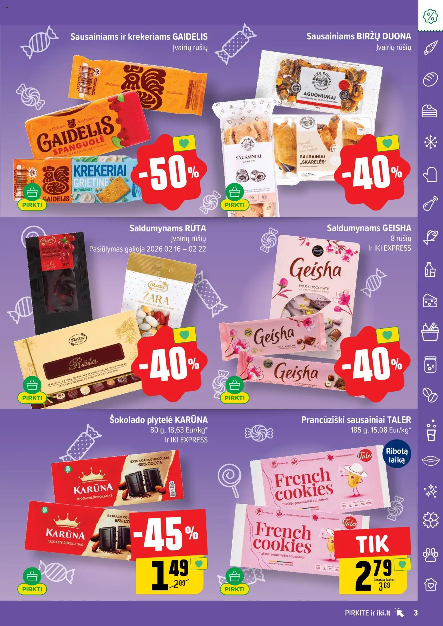 IKI akcijos nuo 16.02.2026 | Puslapis: 3 | Prekių: Sausainiai, Duona, Šokoladas