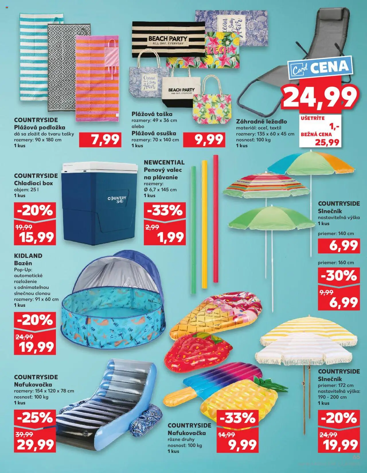 Nové Kaufland akcie – leták je platný od 19.06.2025 | Strana: 65 | Produkty: Chladiaci box, Bazén, Osuška, Taška