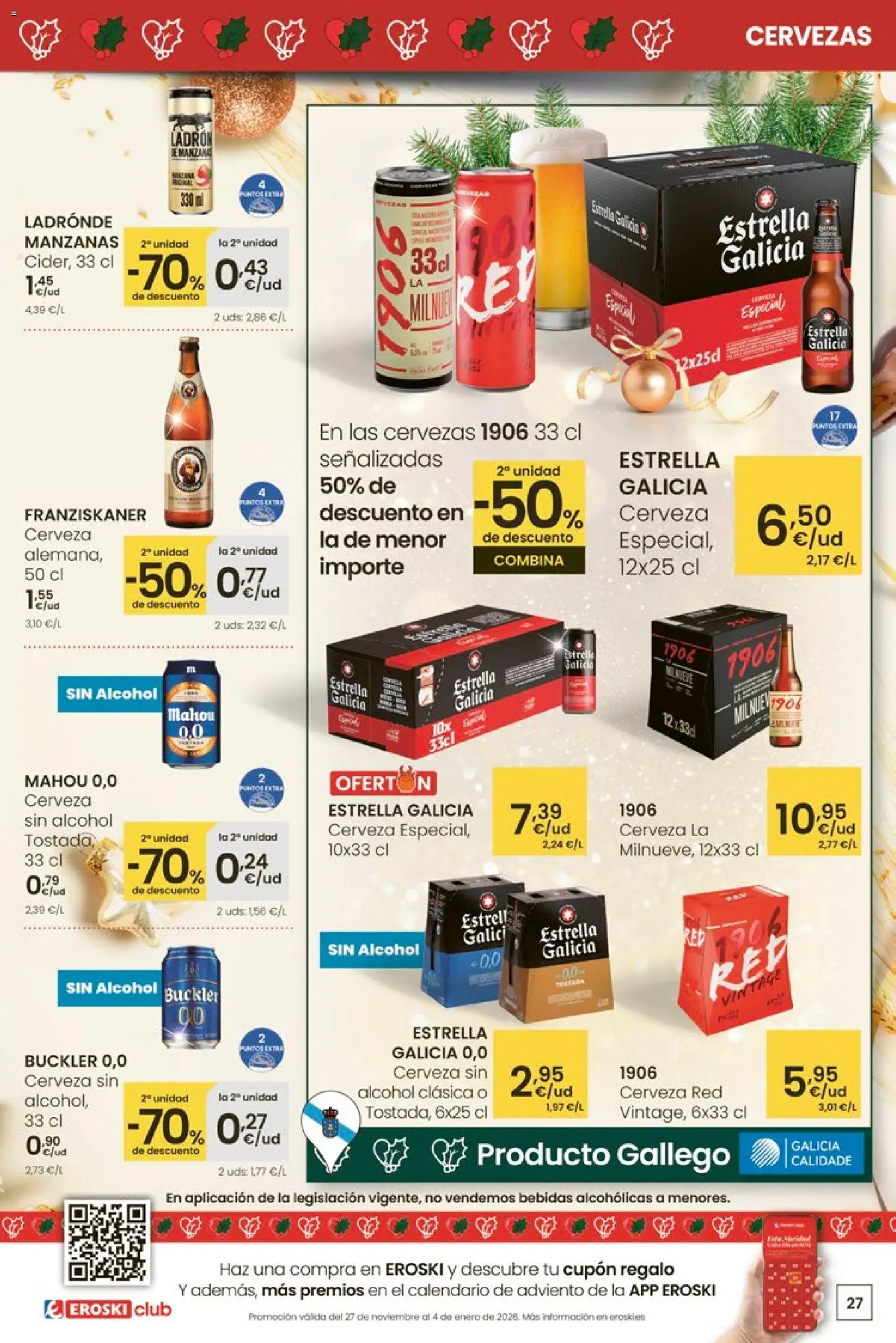 Eroski - Navidad  │ válido desde el 18.12.2025 | Página: 27 | Productos: Cerveza sin alcohol, Cerveza, Manzanas, Manzana