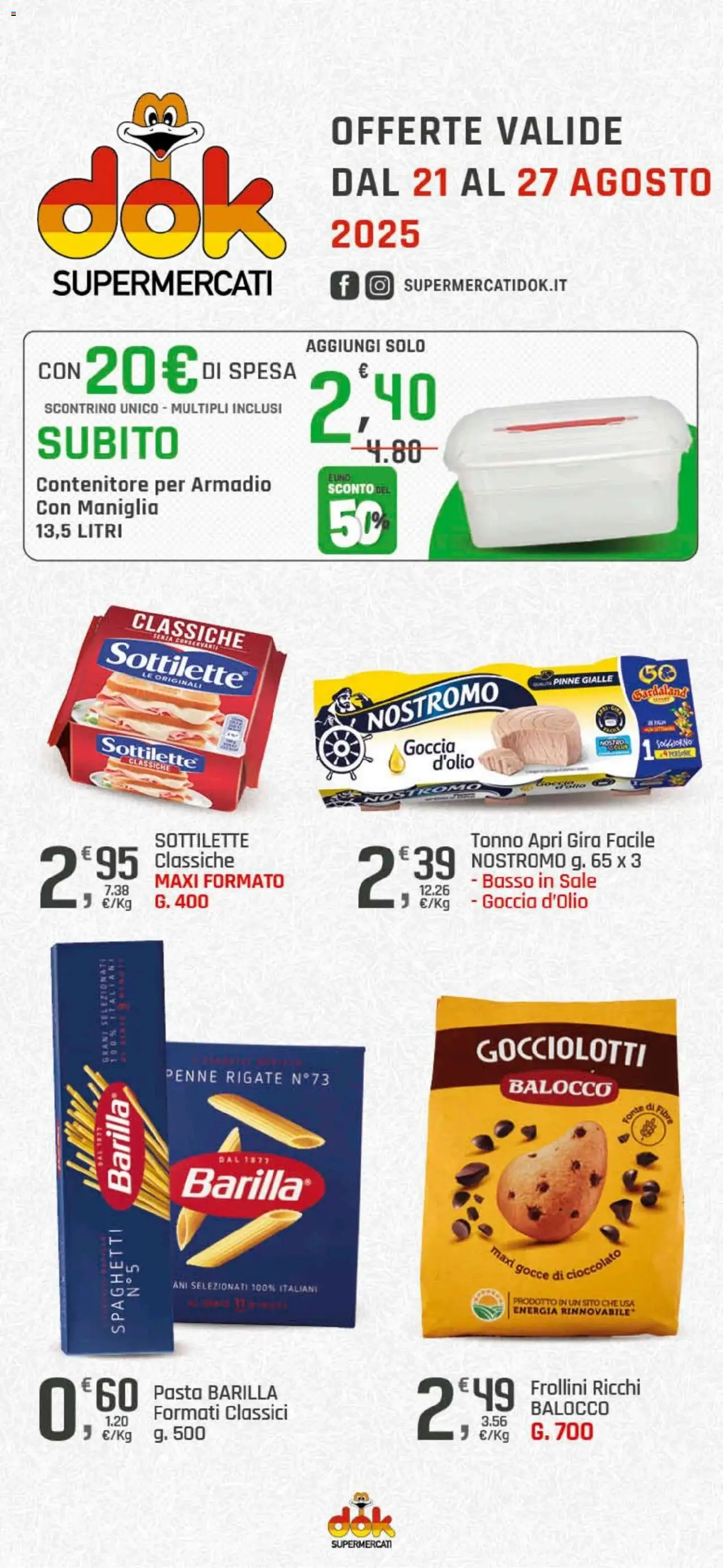 Volantino DOK del 21.08.2025 | Pagina: 1 | Prodotti: Cioccolato, Sale, Contenitore, Penne