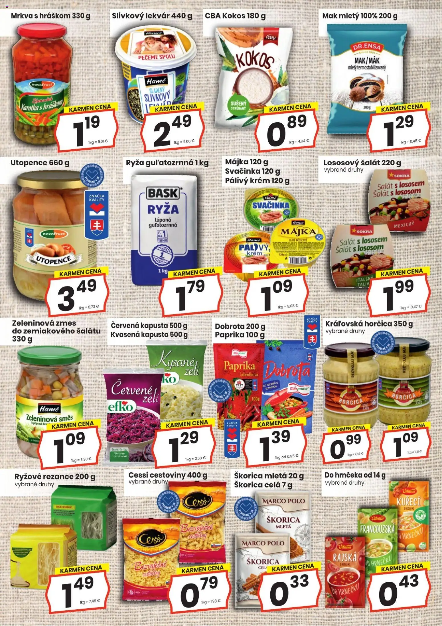 Nové KARMEN CBA akcie – leták je platný od 19.03.2026 | Strana: 9 | Produkty: Paprika, Kapusta, Cestoviny, Rezance