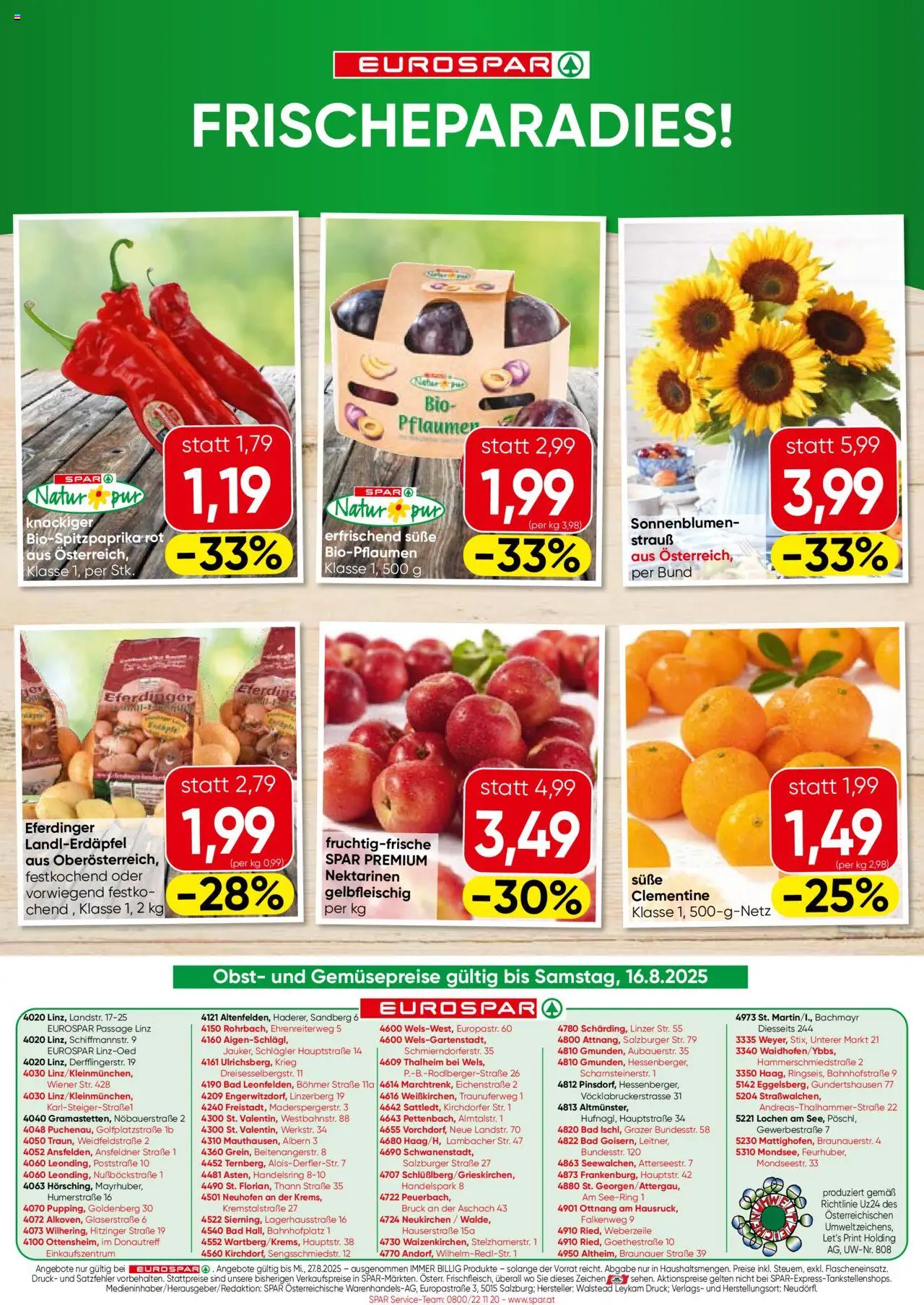 Eurospar Flugblatt - Oberösterreich gültig ab 14.08.2025 | Seite: 16 | Produkte: Obst, Bad