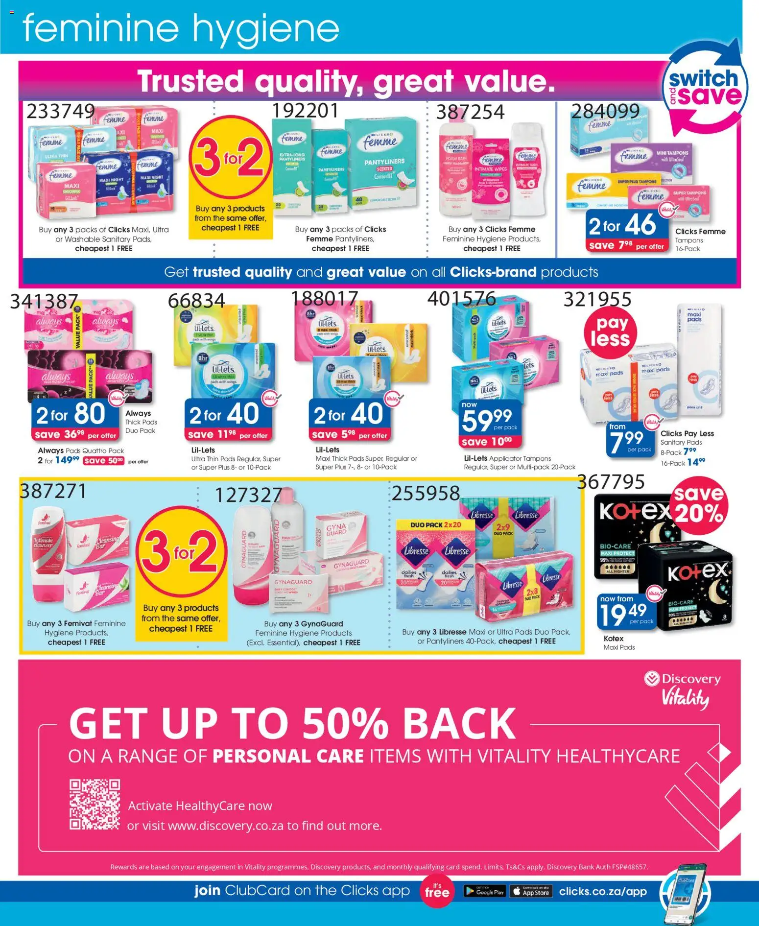 New Clicks catalogue – valid from 30.12.2025 | Page: 26 | Products: Bath, Pads, Switch, Foam