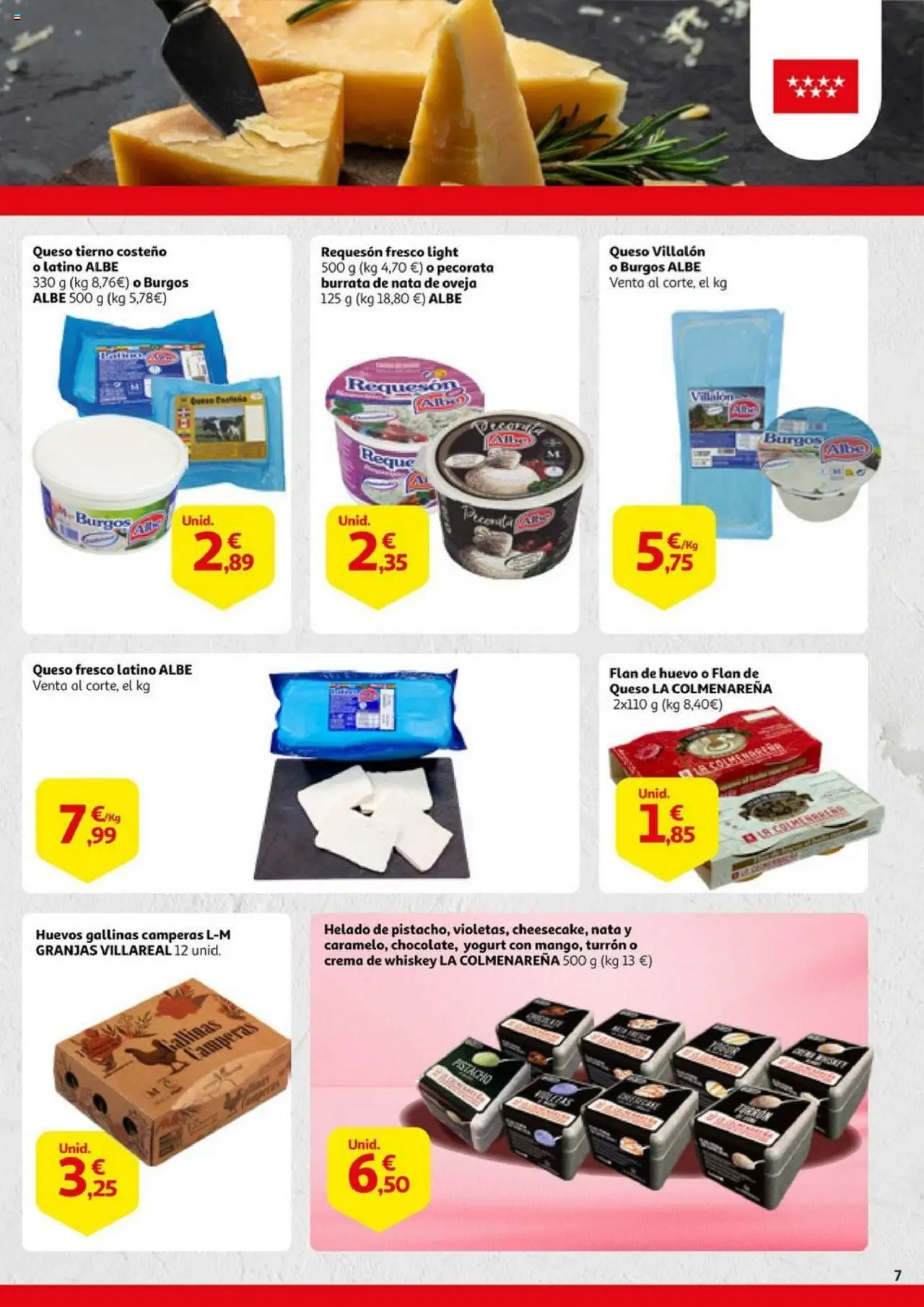 Alcampo - Alimentos de Madrid │ válido desde el 02.10.2025 | Página: 7 | Productos: Queso, Huevos, Crema, Helado