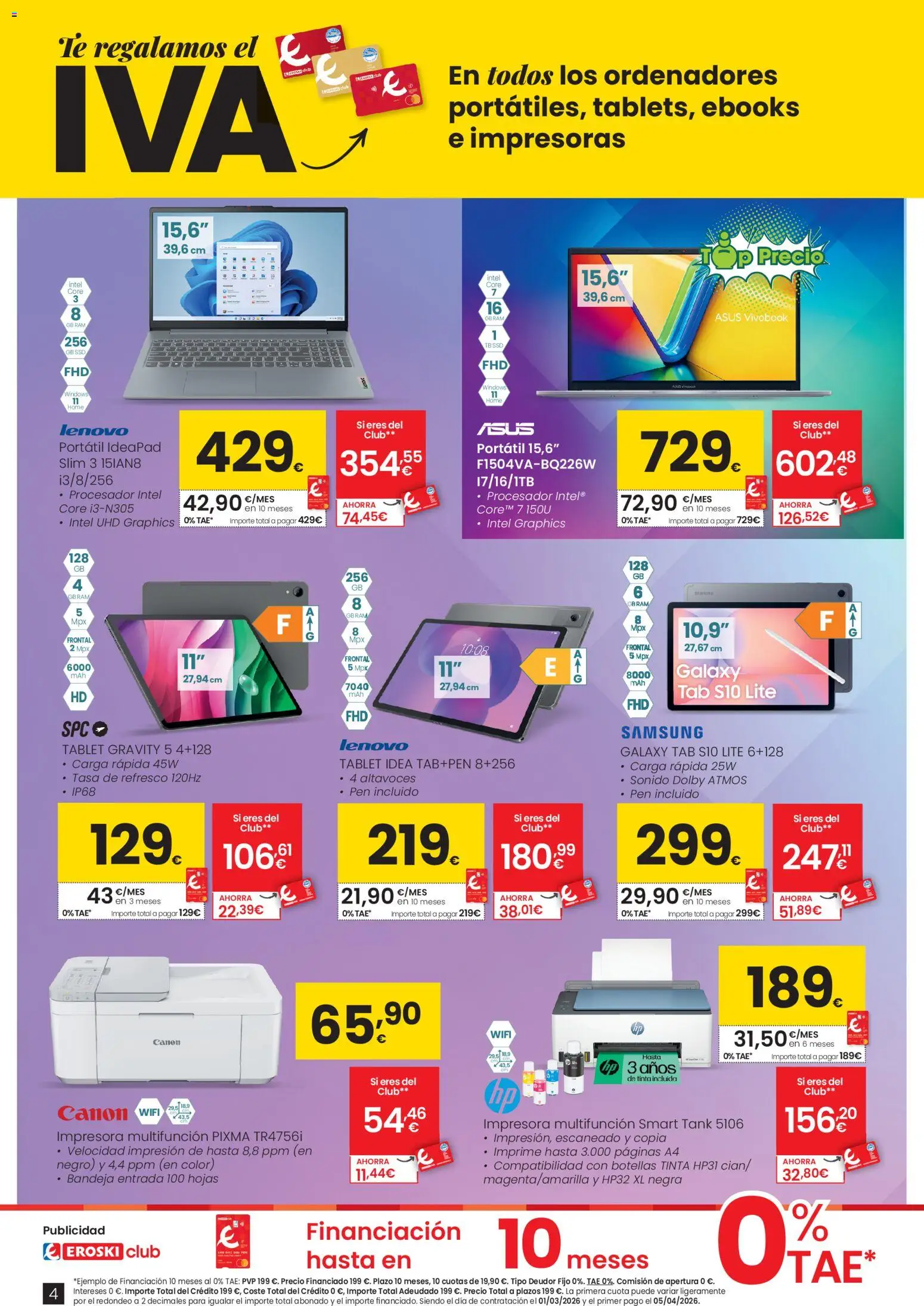 Eroski - Oh Qué tecno │ válido desde el 26.02.2026 | Página: 4 | Productos: Té, Altavoces, Tablet, Bandeja