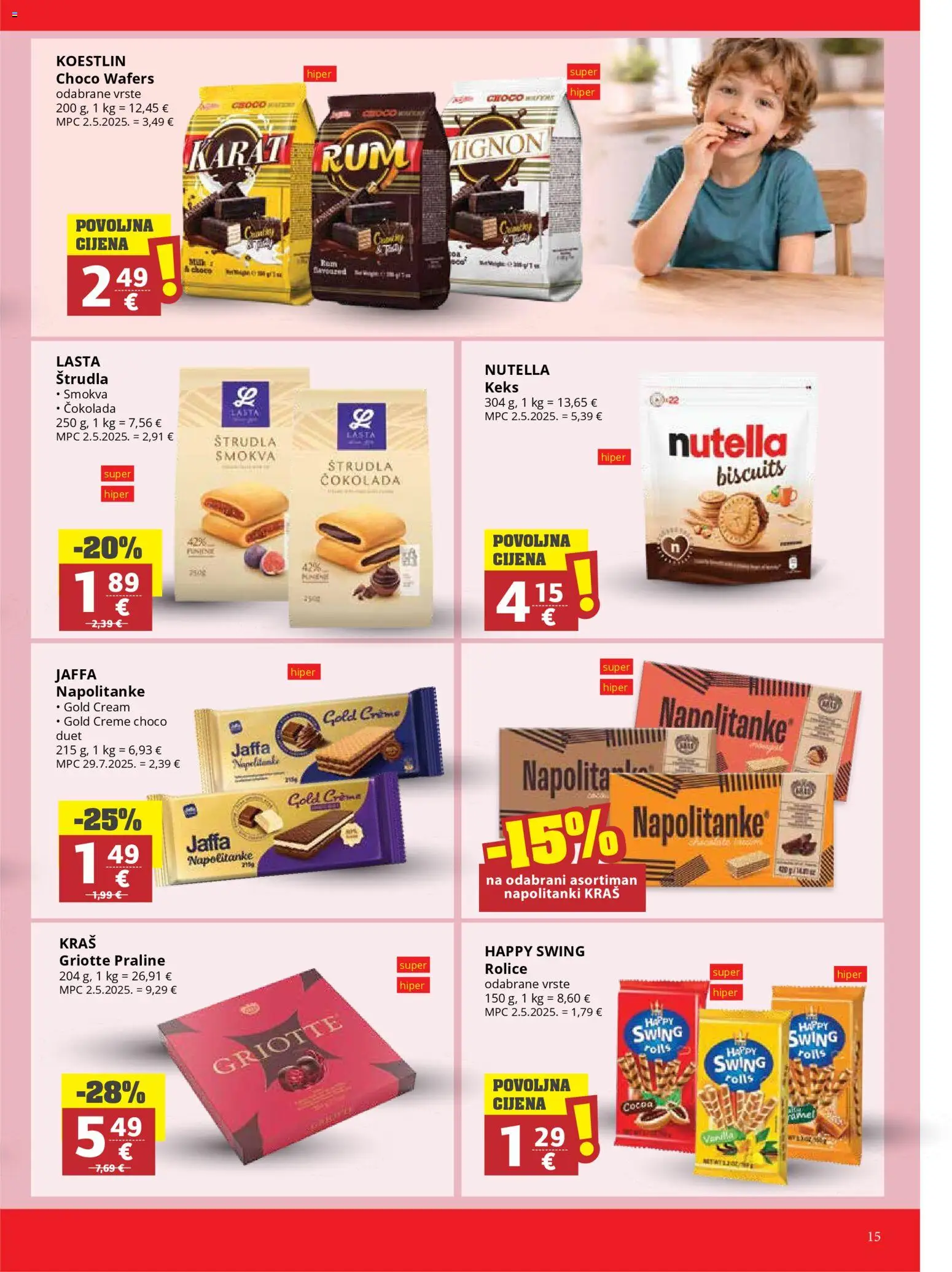 Ribola katalog | vrijedi od 22.04.2026 | Stranica: 15 | Proizvodi: Nutella, Praline, Čokolada, Napolitanke