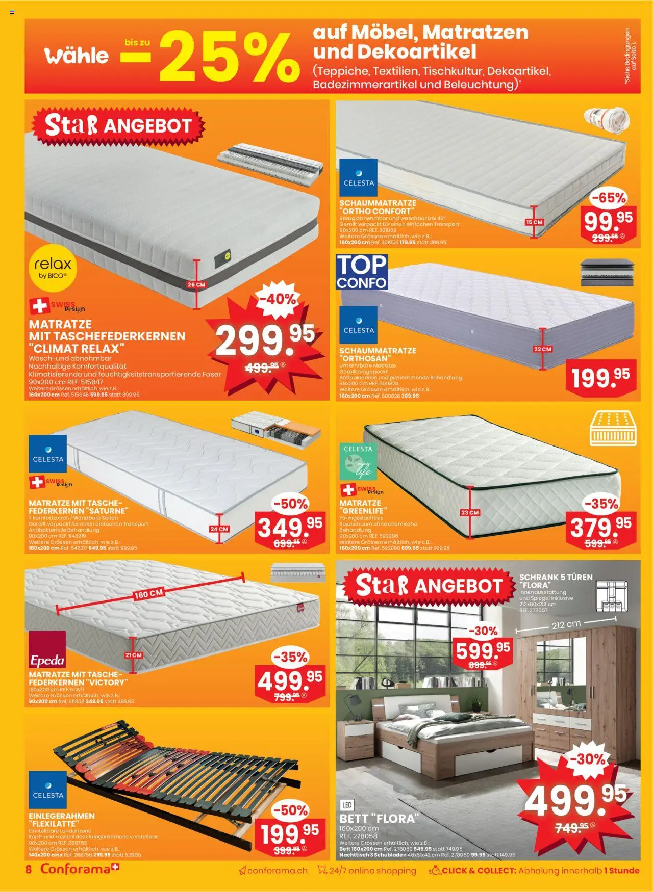 Conforama Aktionen ab 28.05.2025 | Seite: 8 | Produkte: Matratze, Nachttisch, Spiegel, Bett