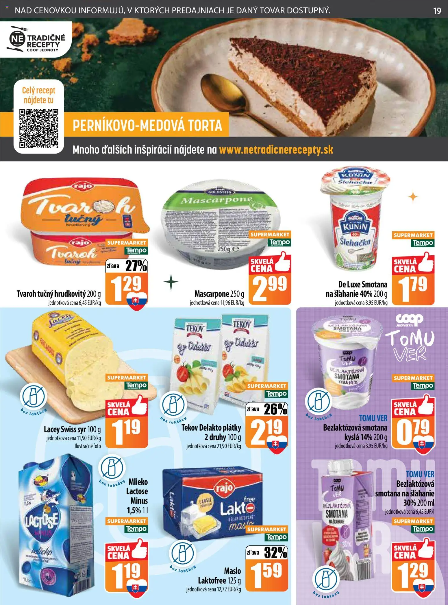 Nové COOP Jednota akcie – leták je platný od 18.12.2025 | Strana: 19 | Produkty: Mlieko, Syr, Smotana, Torta