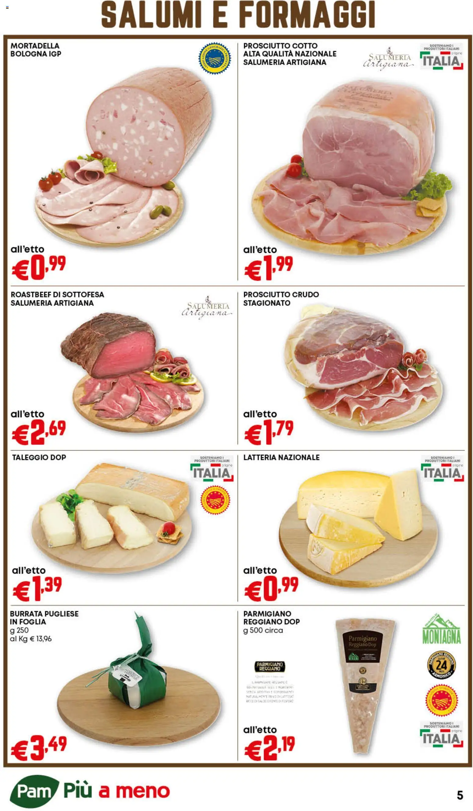Volantino PAM del 23.10.2025 | Pagina: 5 | Prodotti: Prosciutto Crudo, Prosciutto Cotto, Parmigiano, Burrata