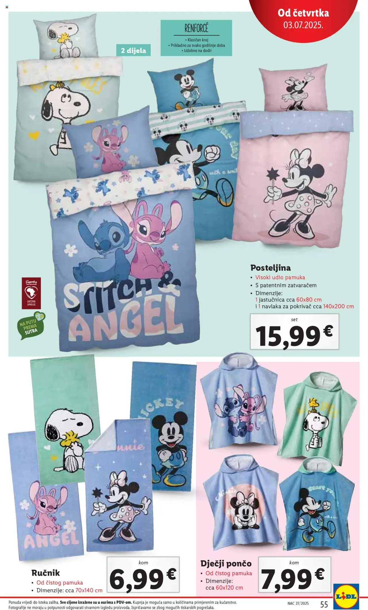 Lidl katalog | vrijedi od 30.06.2025 | Stranica: 55 | Proizvodi: Pokrivač, Ručnik, Jastučnica, Posteljina