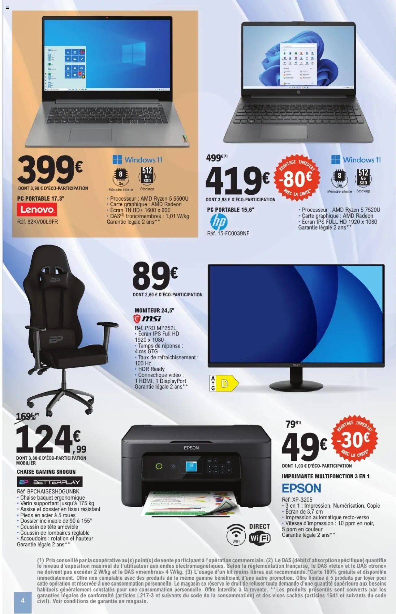  | Page: 4 | Produits: Moniteur, Imprimante, Carte mémoire, Imprimante multifonction