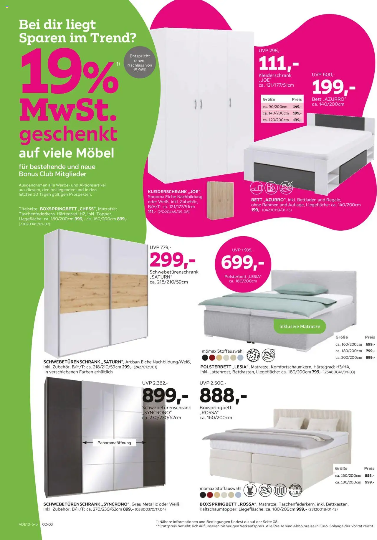 Mömax Prospekt 	 – gültig ab 06.10.2025 | Seite: 2 | Produkte: Matratze, Kleiderschrank, Schwebetürenschrank, Boxspringbett