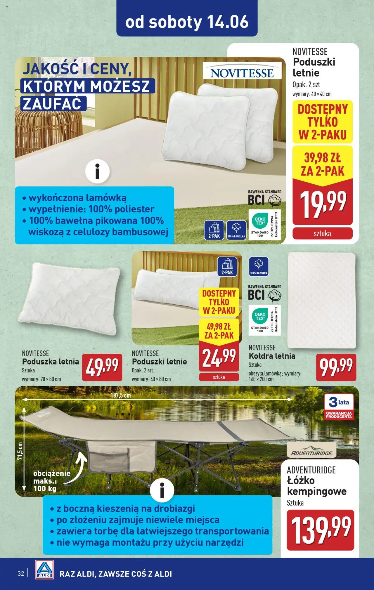 Aldi Gazetka od 09.06.2025 | Strona: 32 | Produkty: Łóżko, Poduszka, Kołdra