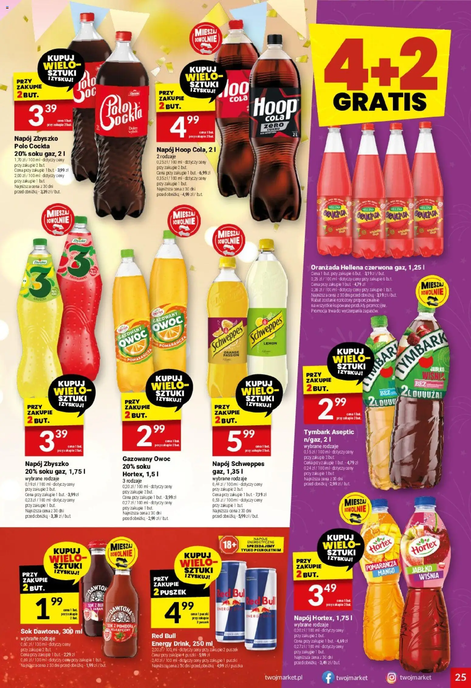 Twój Market Gazetka od 29.12.2025 | Strona: 25 | Produkty: Red bull, Napoje, Oranżada hellena, Sok