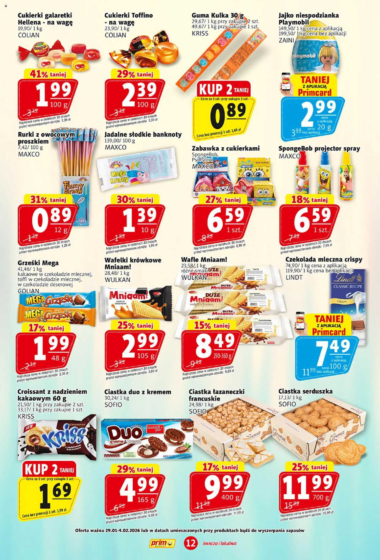 Prim Market Gazetka od 29.01.2026 | Strona: 12 | Produkty: Galaretki, Cukierki toffino, Wafle, Wafelki