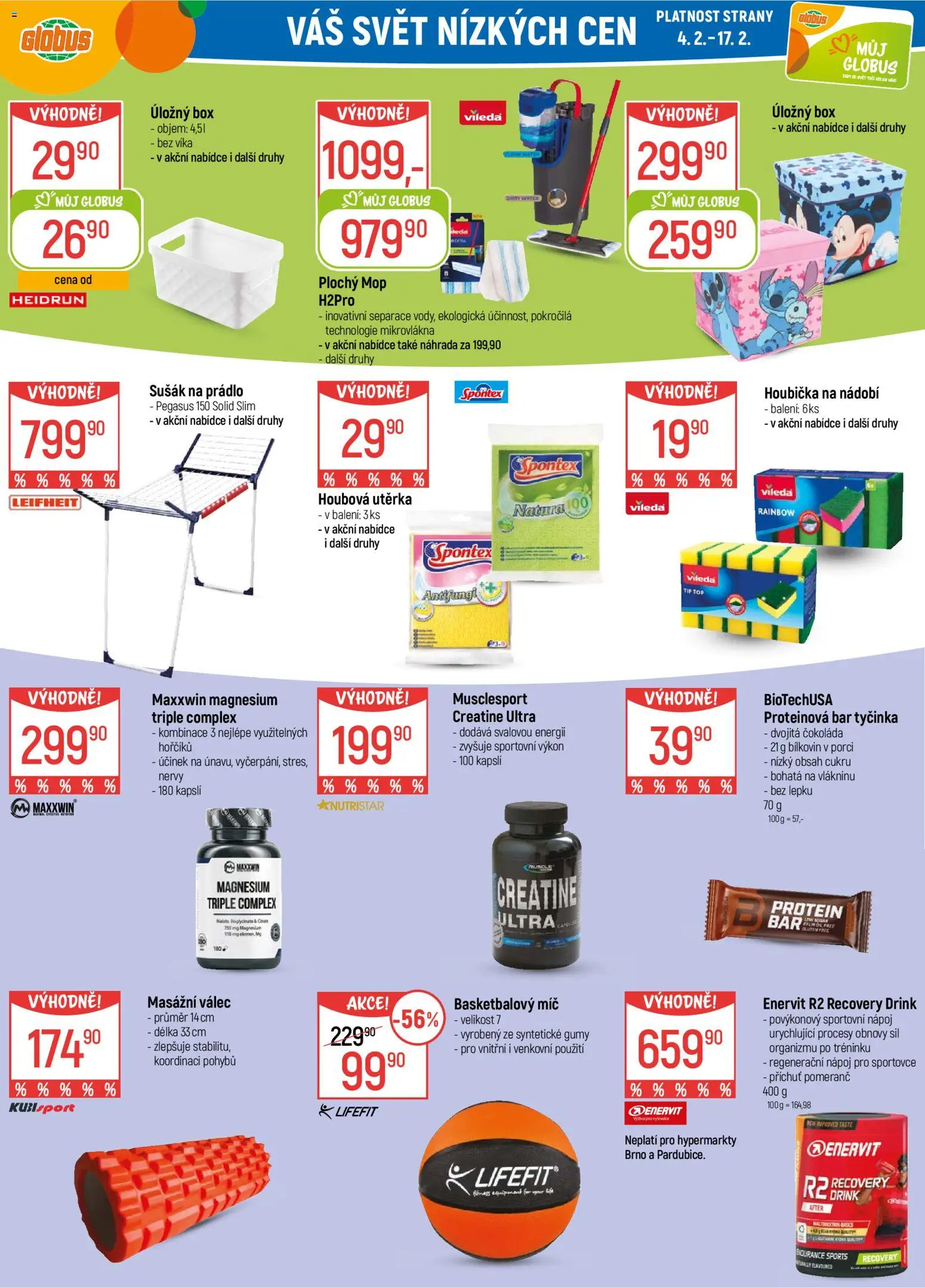 Globus leták - České Budějovice od 04.02.2026 | Strana: 30 | Produkty: Houbička, Čokoláda, Sušák na prádlo, Protein