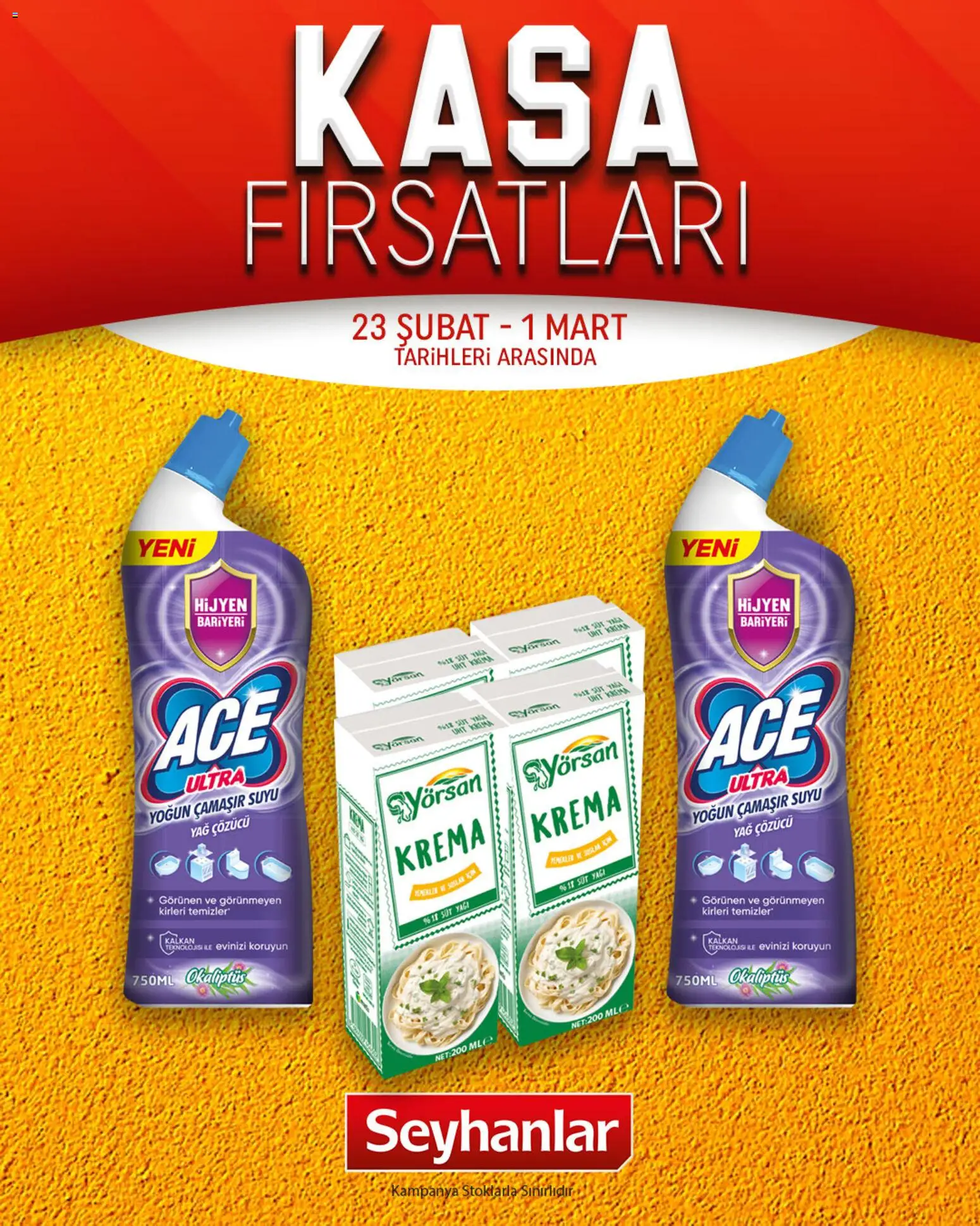 Seyhanlar Market Katalog Kasa Fırsatları - 23.02.2026 tarihinden itibaren geçerlidir | Sayfa: 1 | Ürünler: Süt, Yağ, Krema, Kasa